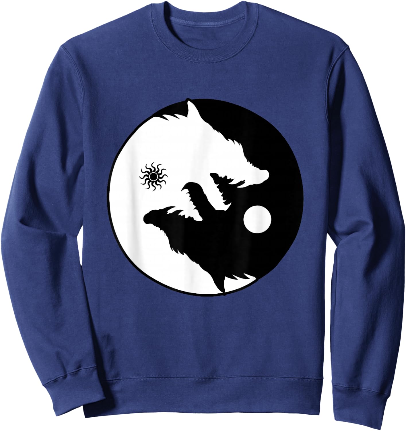 Wolf Yin Yang Sun Moon Vintage Harmony Balance Life Gift Sweatshirt - Sweatshirt | Navy