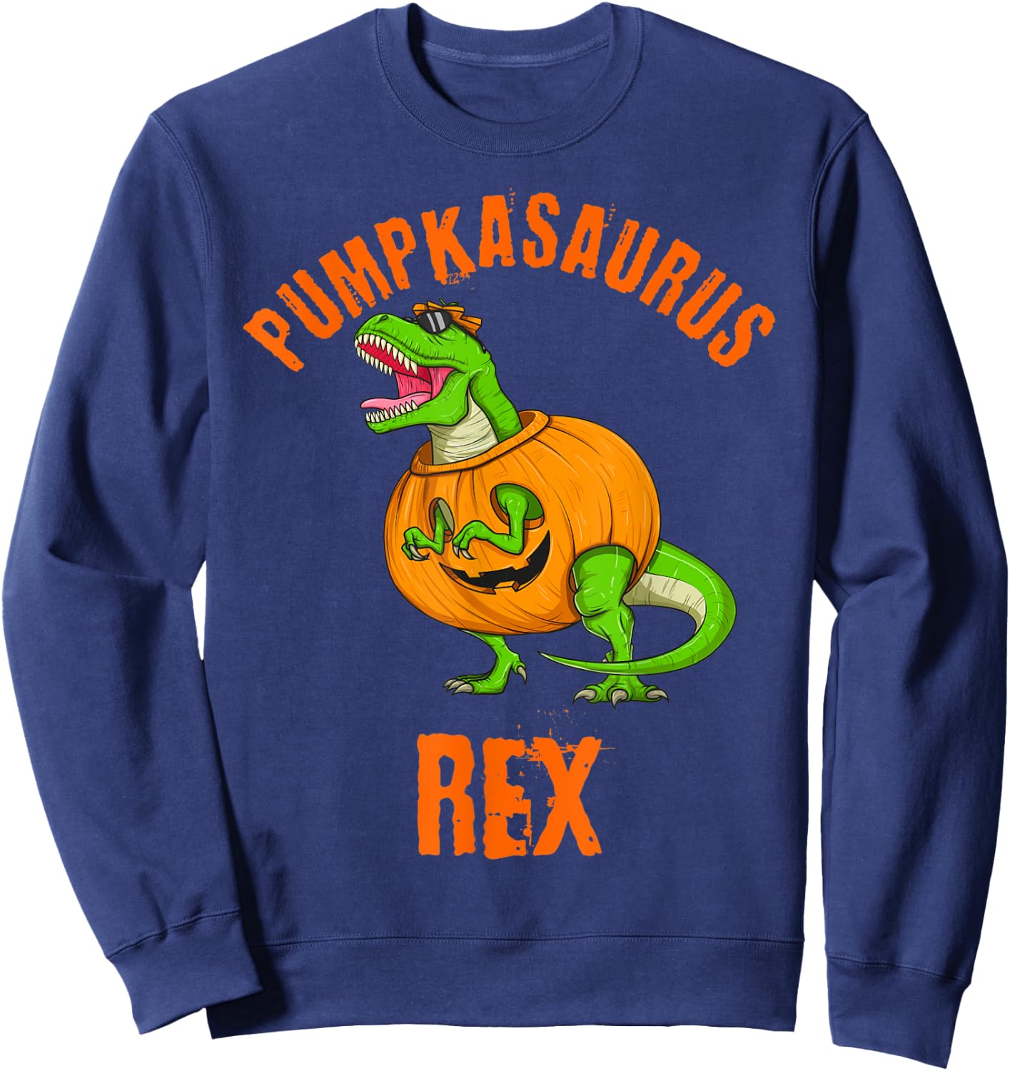 Halloween Pumpkasaurus Rex T Rex Dinosaur Jack O Lantern Fun Sweatshirt - Sweatshirt | Navy