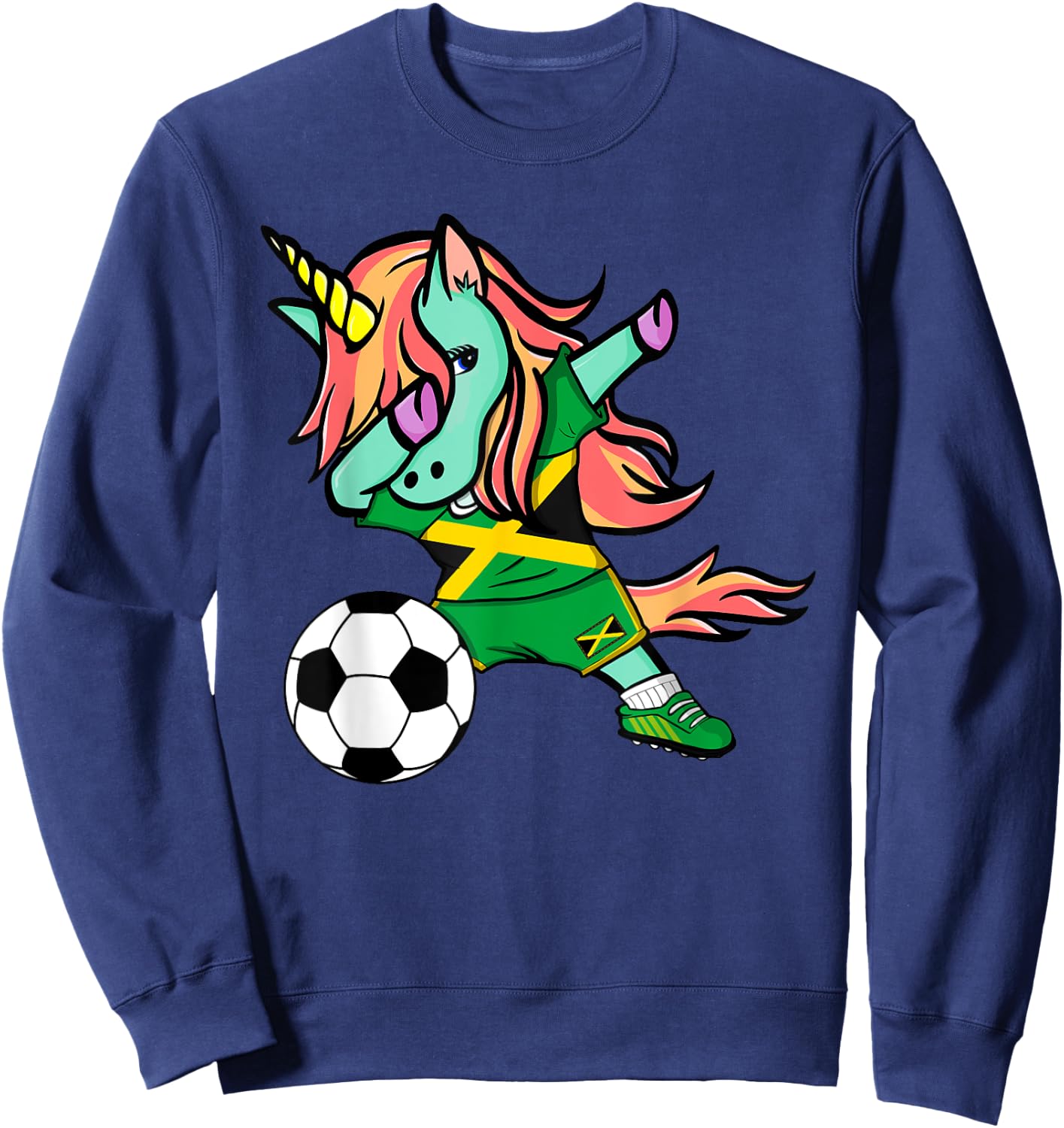 Unicorn Dab Jamaica Soccer Jersey Jamaican Football T Shirt Sweatshirt - Sweatshirt | Navy