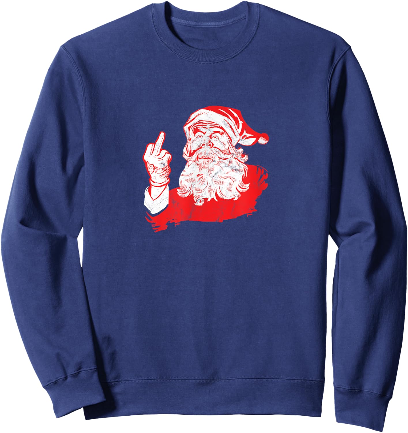 Funny Santa Flipping The Bird & Middle Finger Santa Sweatshirt - Sweatshirt | Navy