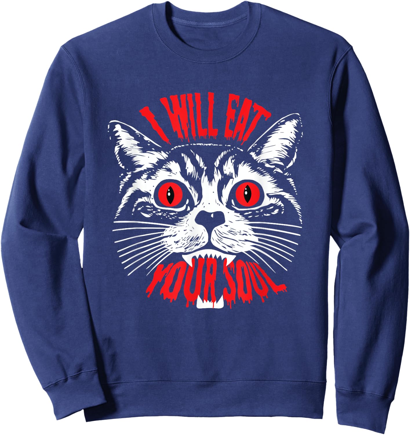I Will Eat Your Soul Satanic Cat Spooky design for Halloween Sweatshirt - Sweatshirt | Navy