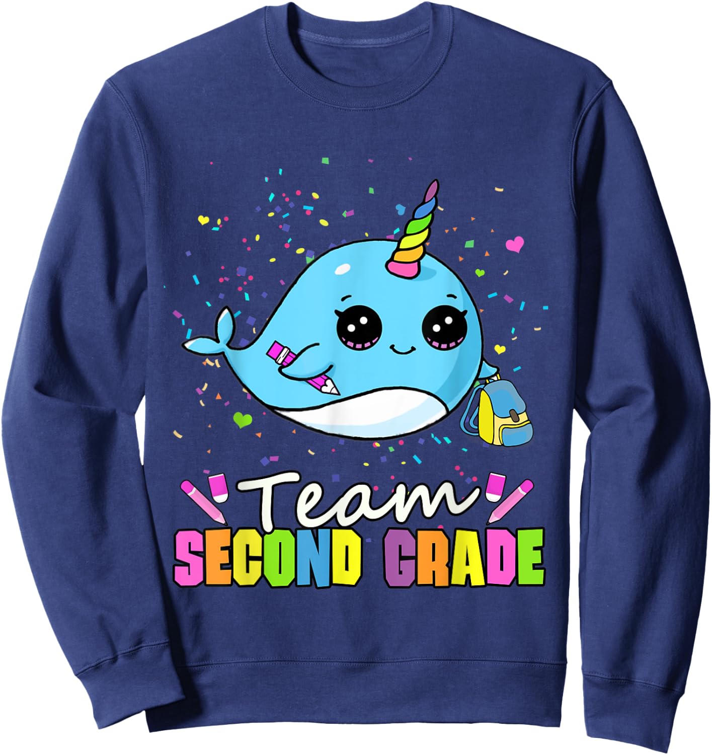 Team Second Grade Narwhal Team 2nd Grade Sweatshirt - Sweatshirt | Navy