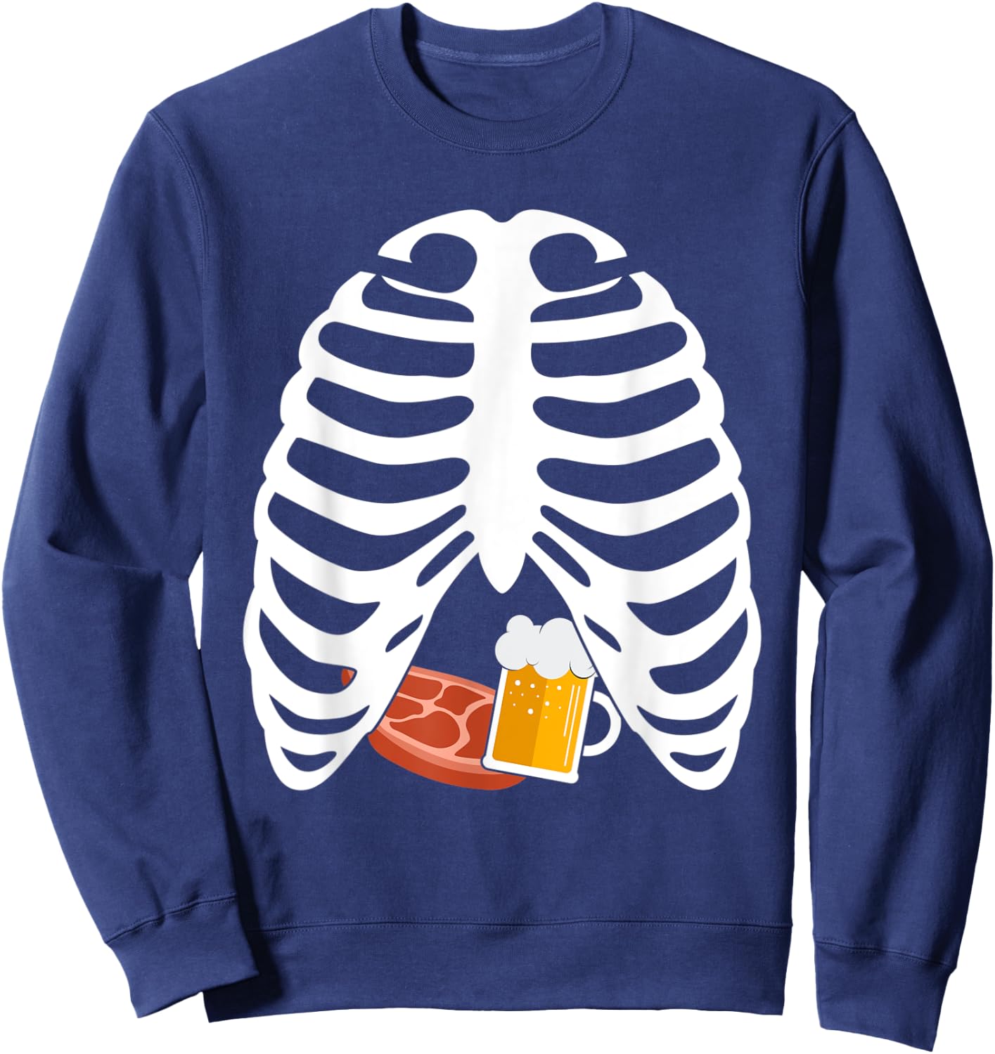 Halloween Funny Beer & Steak Costume Skeleton Rib Cage Gifts Sweatshirt - Sweatshirt | Navy