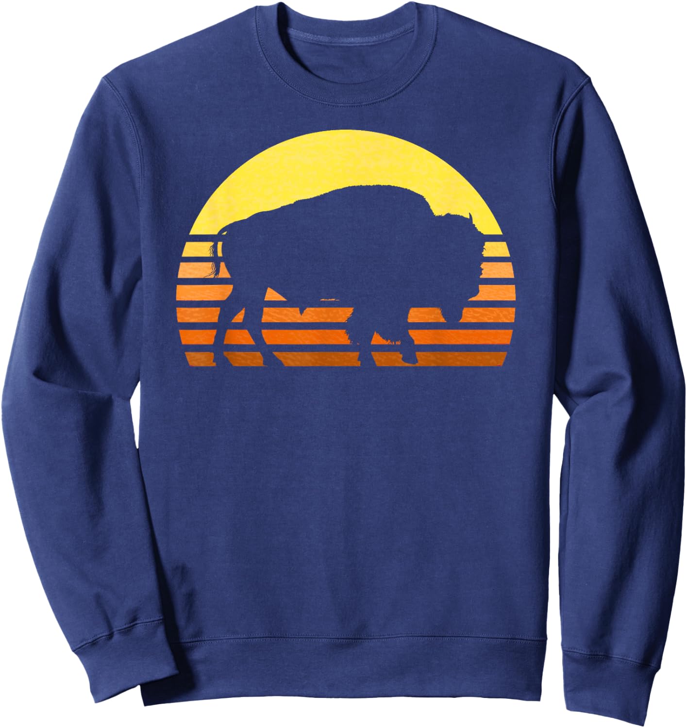 Native American Bison Buffalo Bull Western Indian Retro Sun Sweatshirt - Sweatshirt | Navy