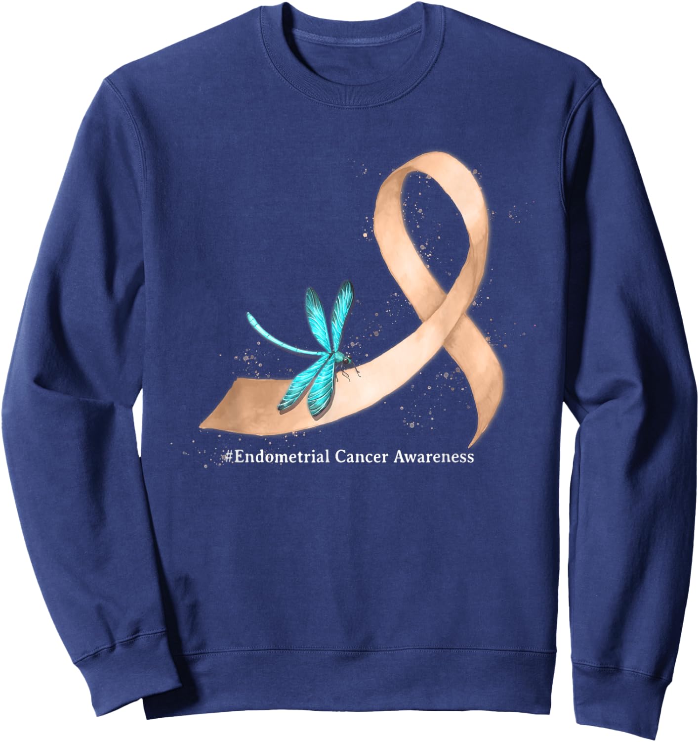Hippie Dragonfly Peach Ribbon Endometrial Cancer Awareness Sweatshirt - Sweatshirt | Navy