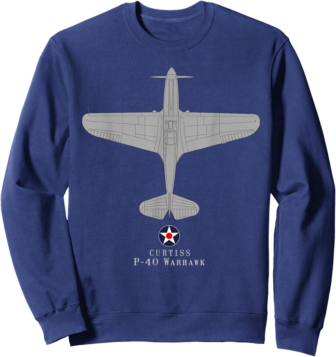 P-40 Warhawk WWII Fighter Airplane Tech Drawing Sweatshirt - Sweatshirt | Navy
