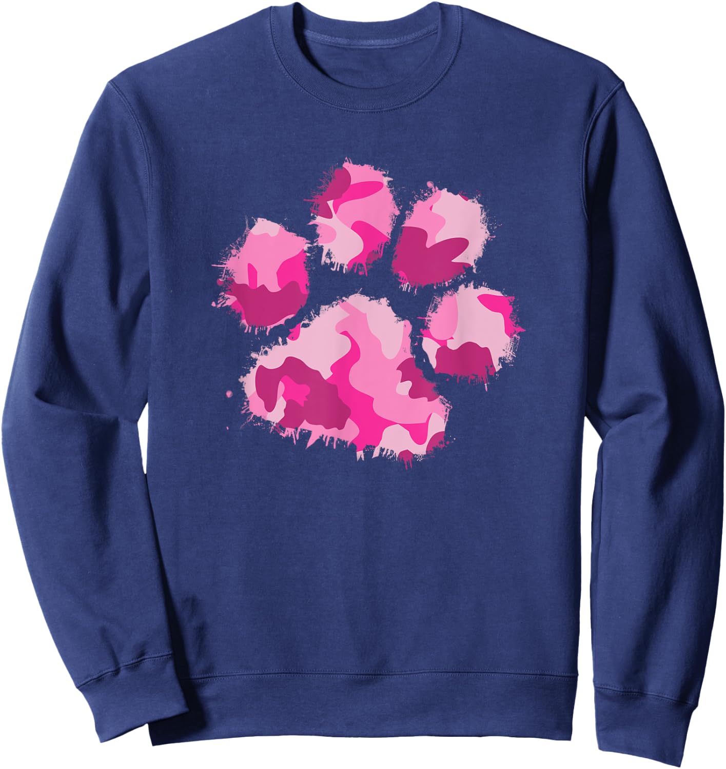 Camo Dog Paw Print Pink Shirt Camouflage Gift Women Military Sweatshirt - Sweatshirt | Navy