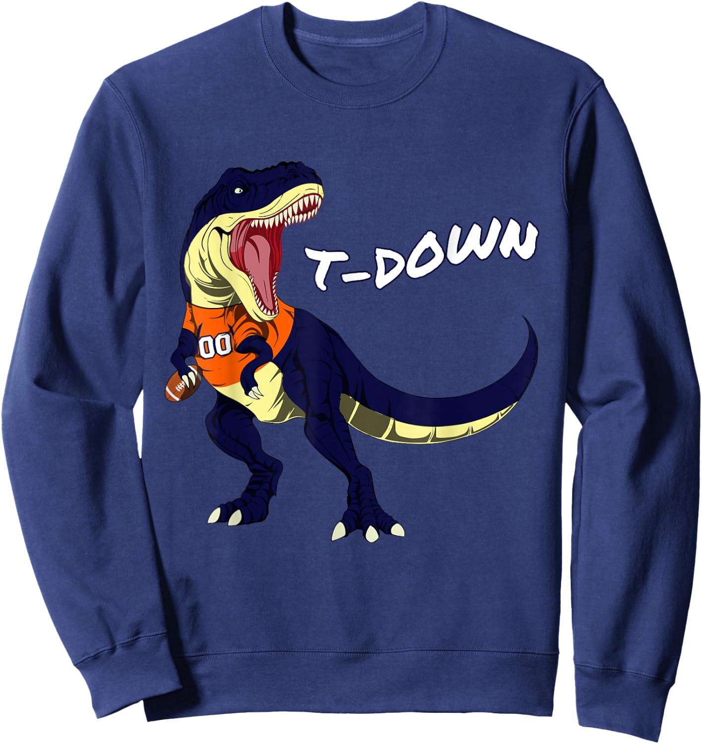 Denver Dinosaur T Rex Football Touchdown Kids Boys Girls Sweatshirt - Sweatshirt | Navy