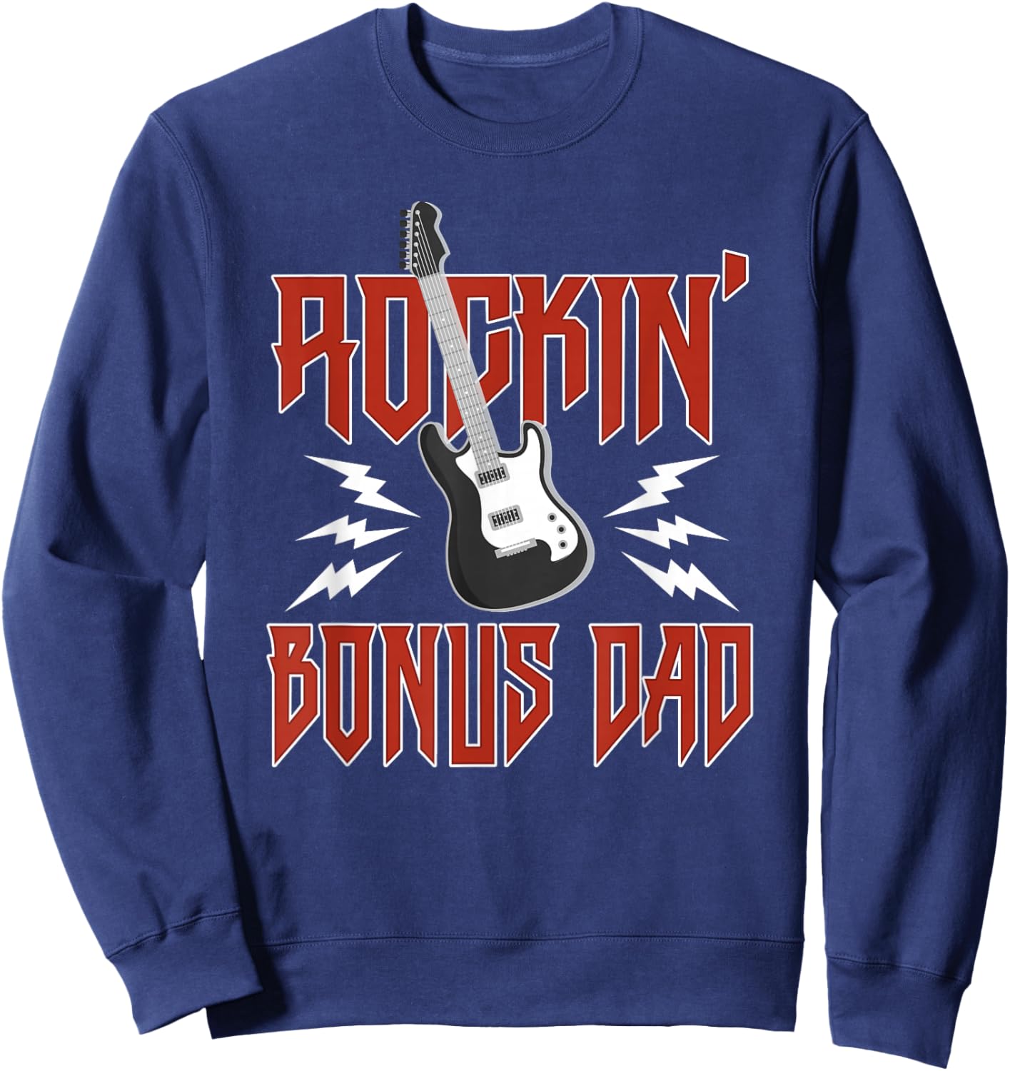 Bonus Dad Rockin One Birthday Family Matching Rock Guitar Sweatshirt - Sweatshirt | Navy