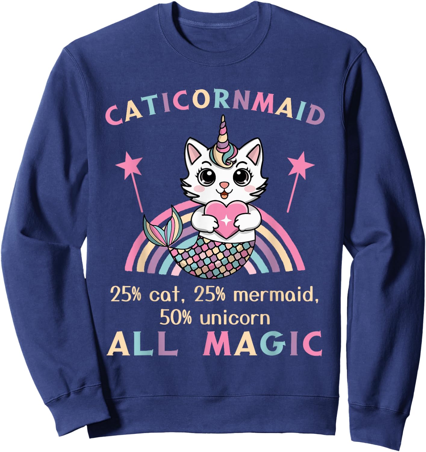 Caticorn Mermaid 50% Unicorn Cat Cute Girls Meowgical Theme Sweatshirt - Sweatshirt | Navy