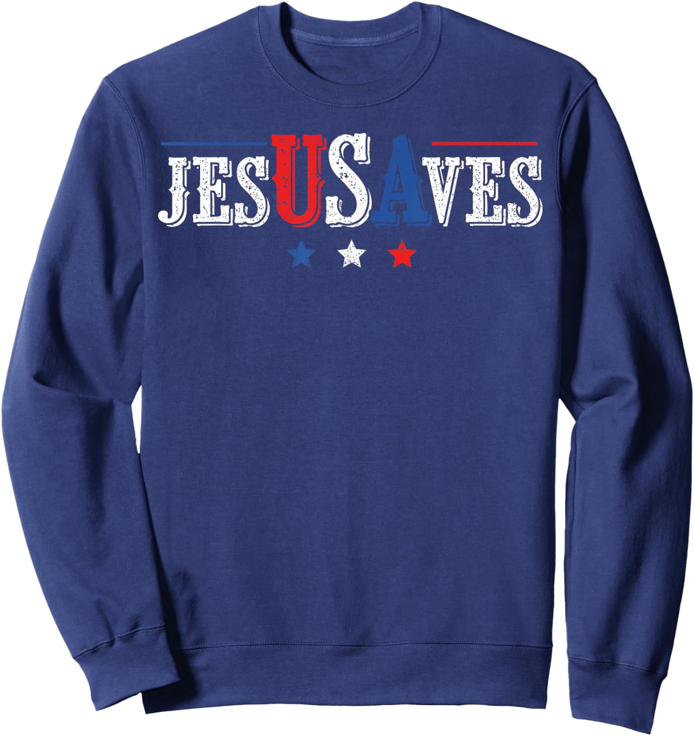 Jesus Saves USA American Flag Patriotic Christian 4th July Sweatshirt - Sweatshirt | Navy