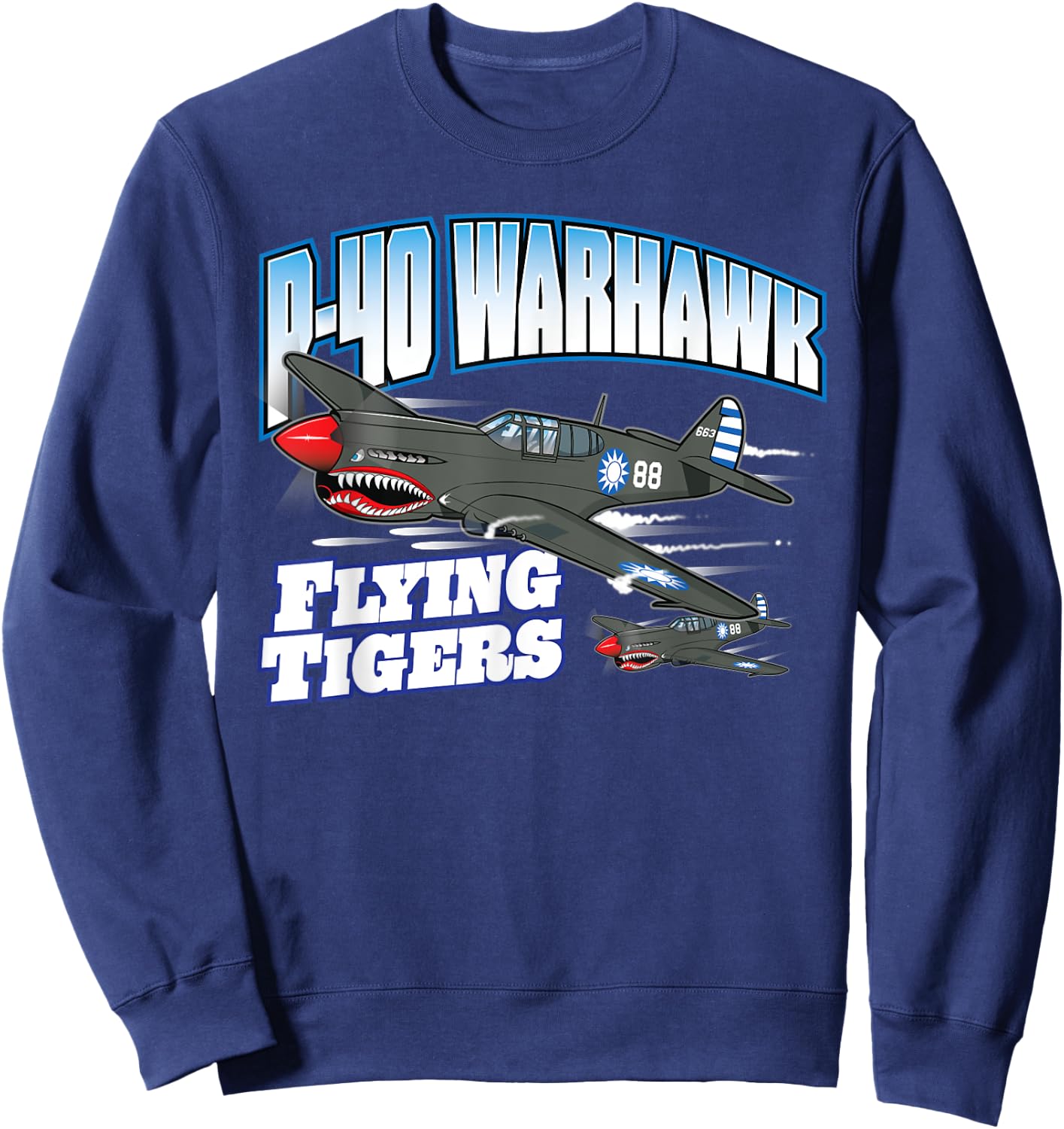 Toon Factory P-40 Warhawk Flying Tigers Warbirds -Adults Black Sweatshirt - Sweatshirt | Navy