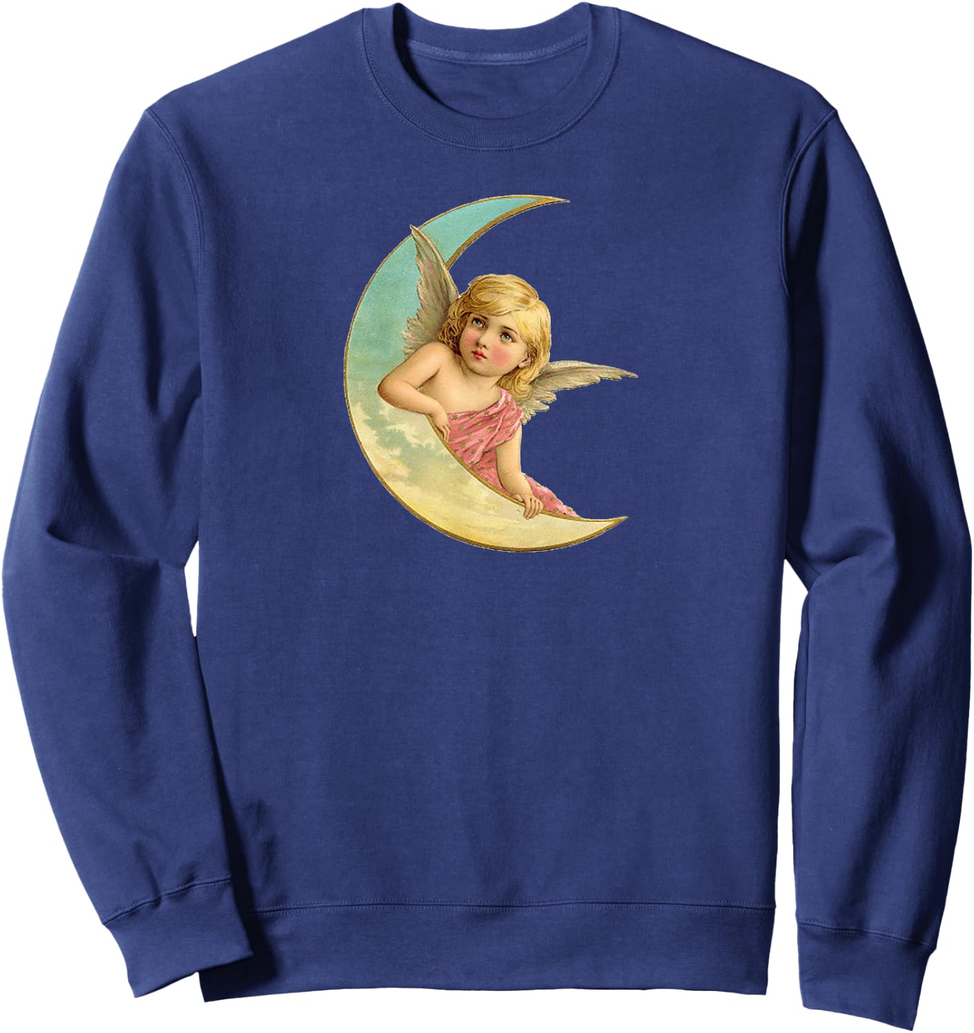 Vintage Celestial Moon Cherub Angel Sweatshirt - Sweatshirt | Navy