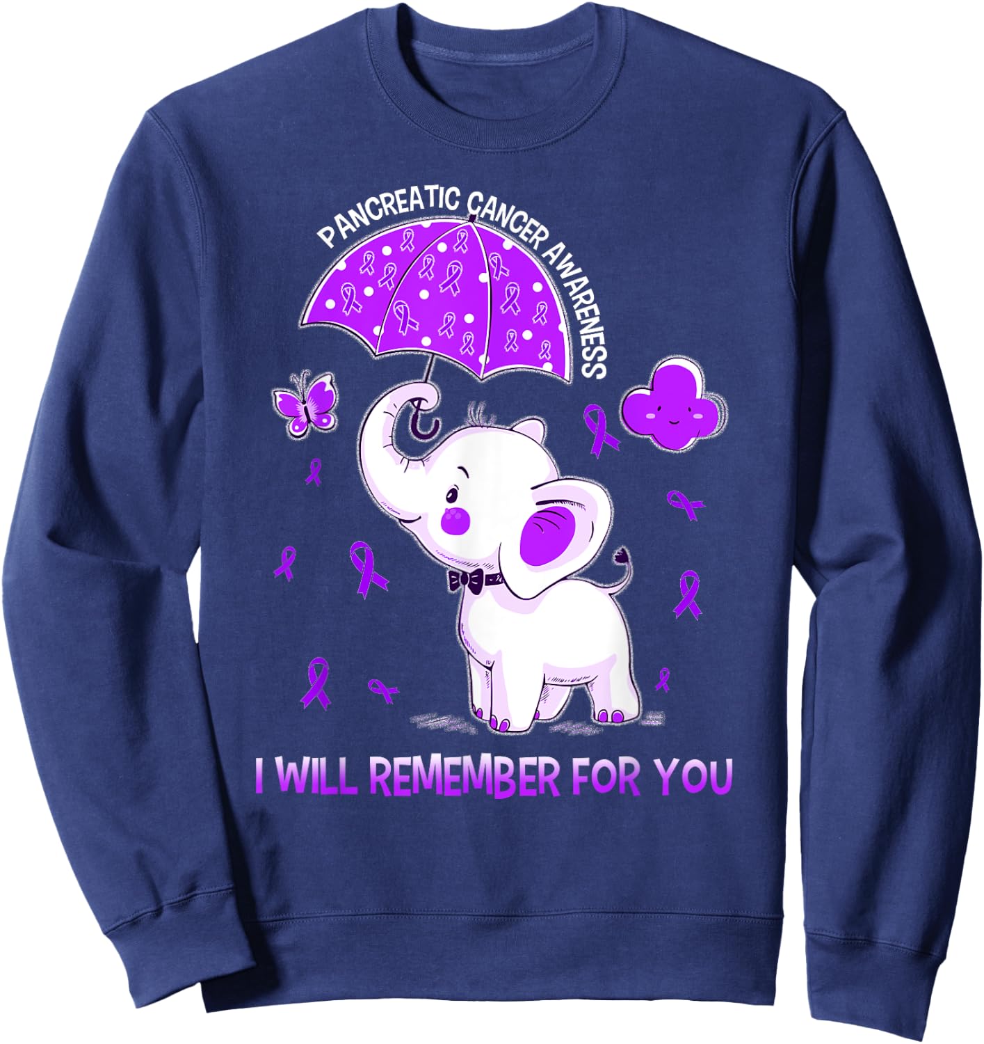 Pancreatic Cancer Awareness Elephant Sweatshirt - Sweatshirt | Navy