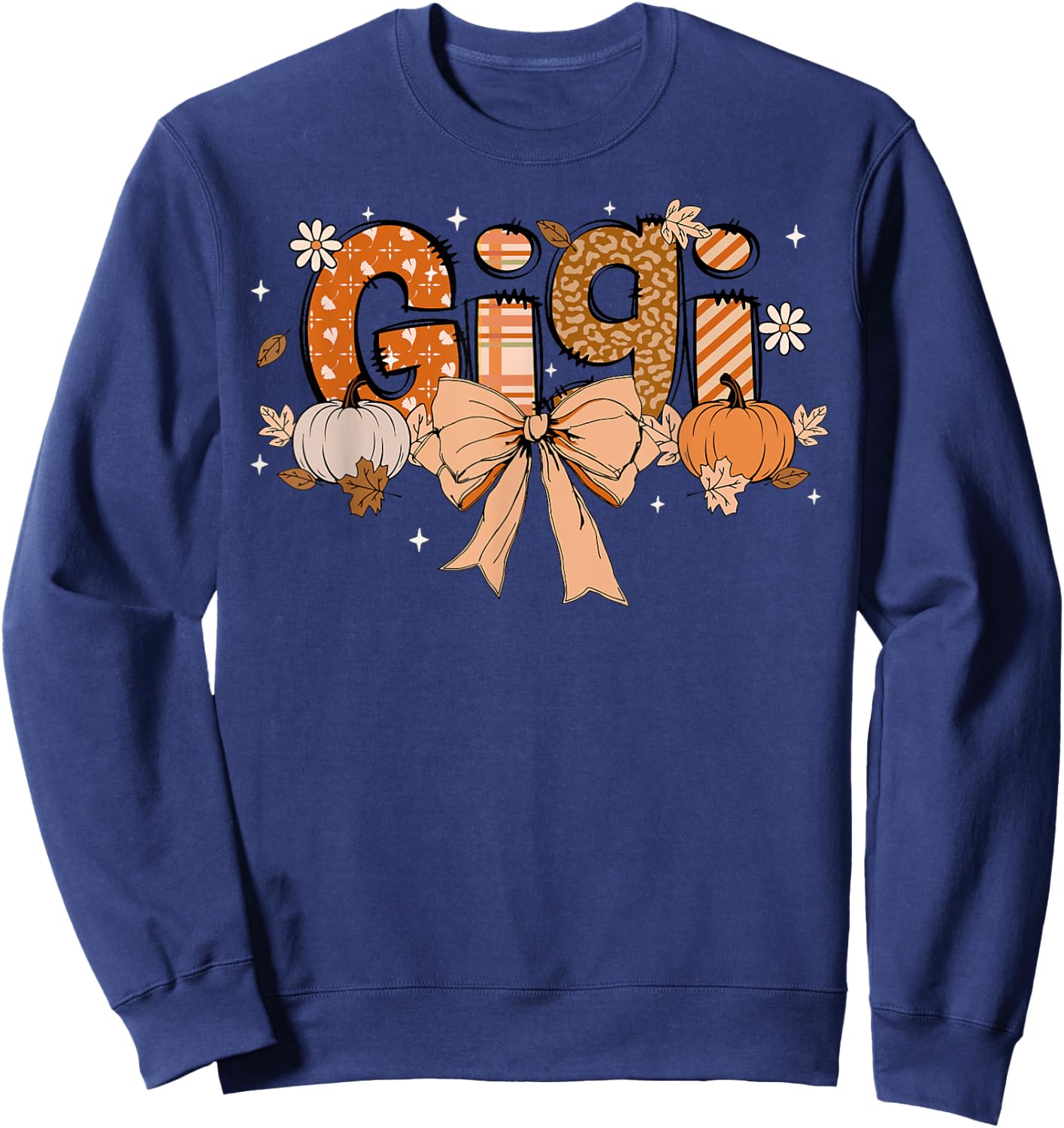 Gigi Pumpkin Fall Coquette Bow Thanksgiving Mom Women Sweatshirt - Sweatshirt | Navy