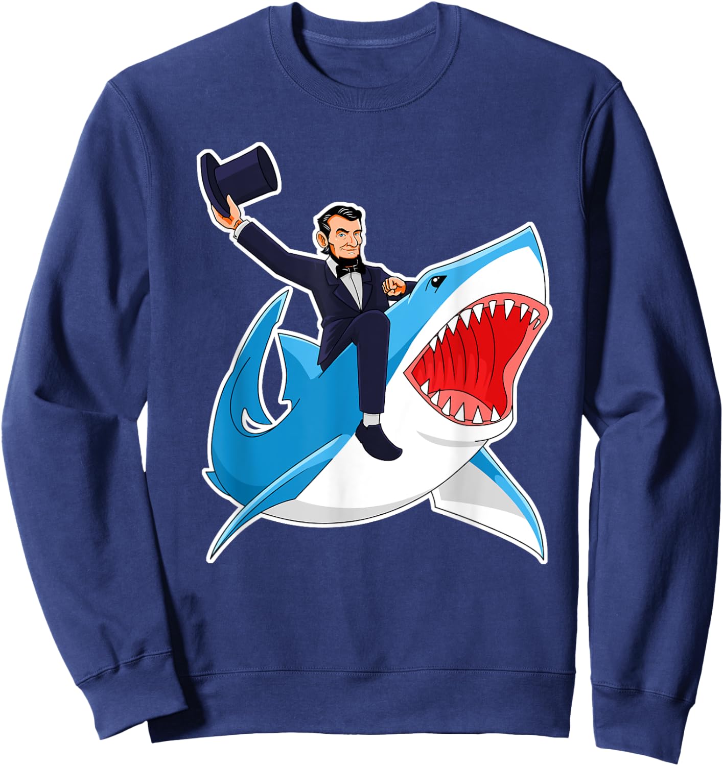 Abraham Lincoln Riding A Shark, Men Boys, 4th of July Abe Sweatshirt - Sweatshirt | Navy