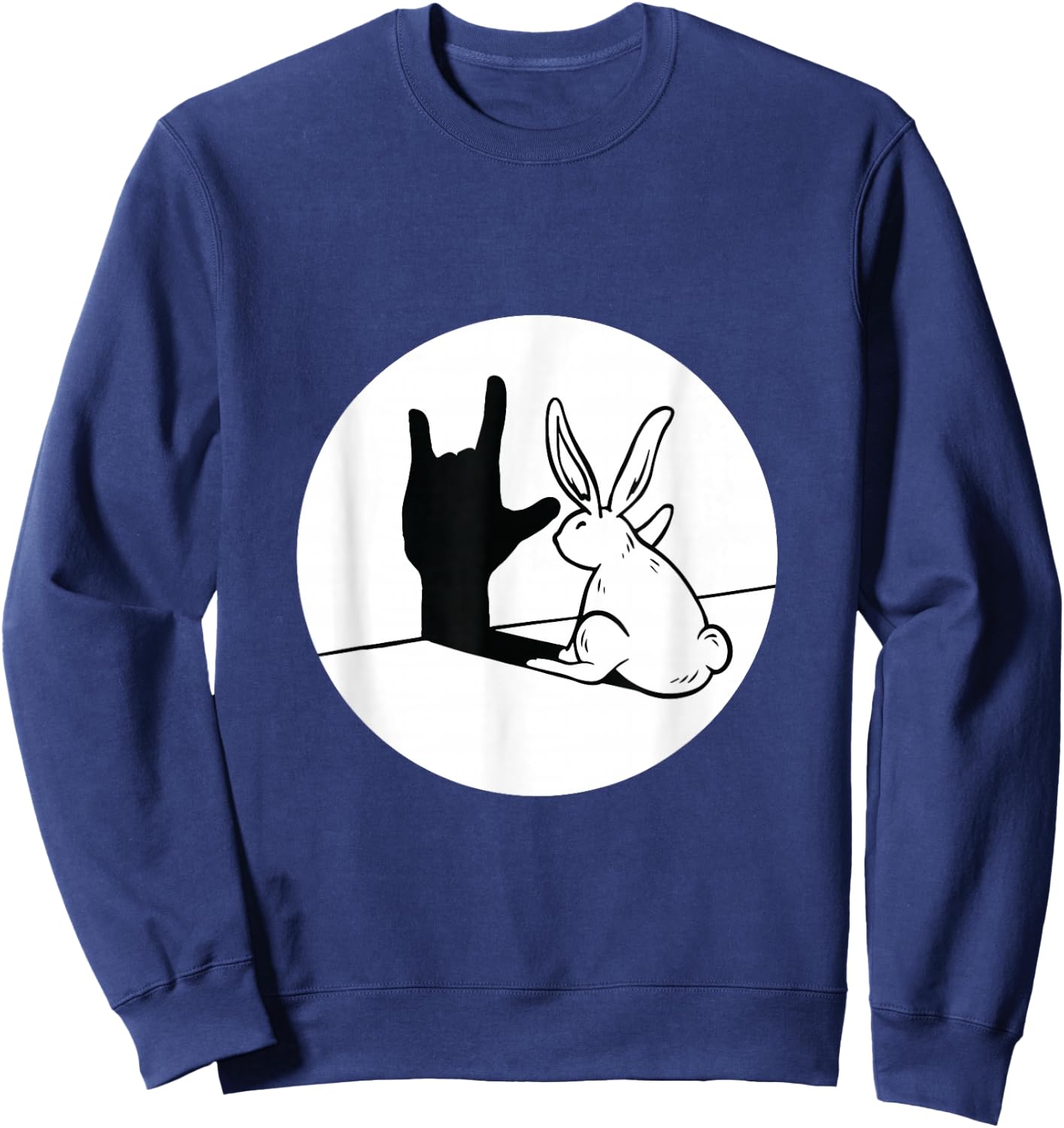 ILY Rabbit ASL Hand Gesture Deaf Hearing Loss Awareness Sweatshirt - Sweatshirt | Navy