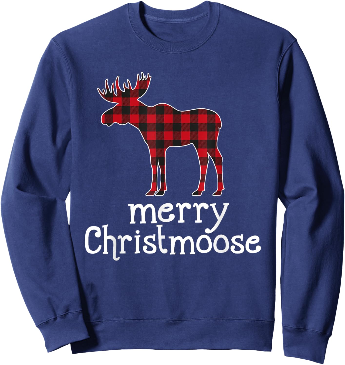 Red Plaid Merry Christmoose Christmas T Shirt Moose Lovers Sweatshirt - Sweatshirt | Navy