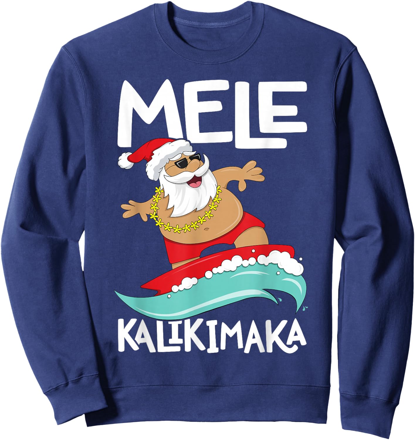 Mele Kalikimaka Hawaiian Christmas Hawaii Surfing Santa Short Sleeve Black Sweatshirt - Sweatshirt | Navy
