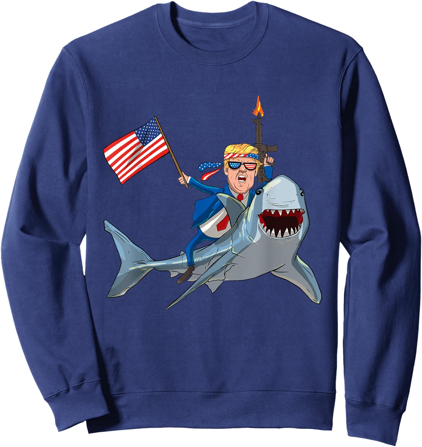 Trump Riding Shark Patriotic USA Supporter Men Sweatshirt - Sweatshirt | Navy