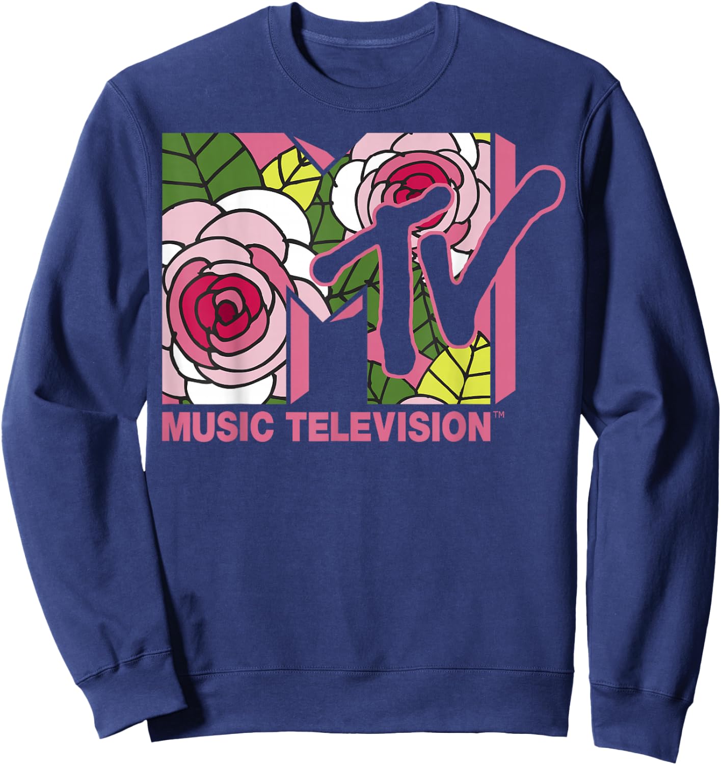 MTV Floral Roses Music Television Logo Sweatshirt - Sweatshirt | Navy