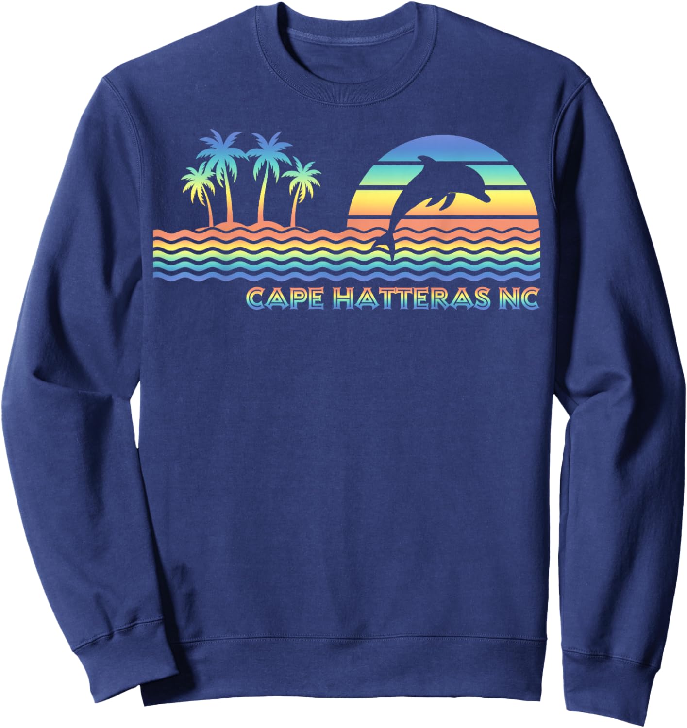 Vintage Cape Hatteras NC Retro Dolphin Lover Souvenir Sweatshirt - Sweatshirt | Navy
