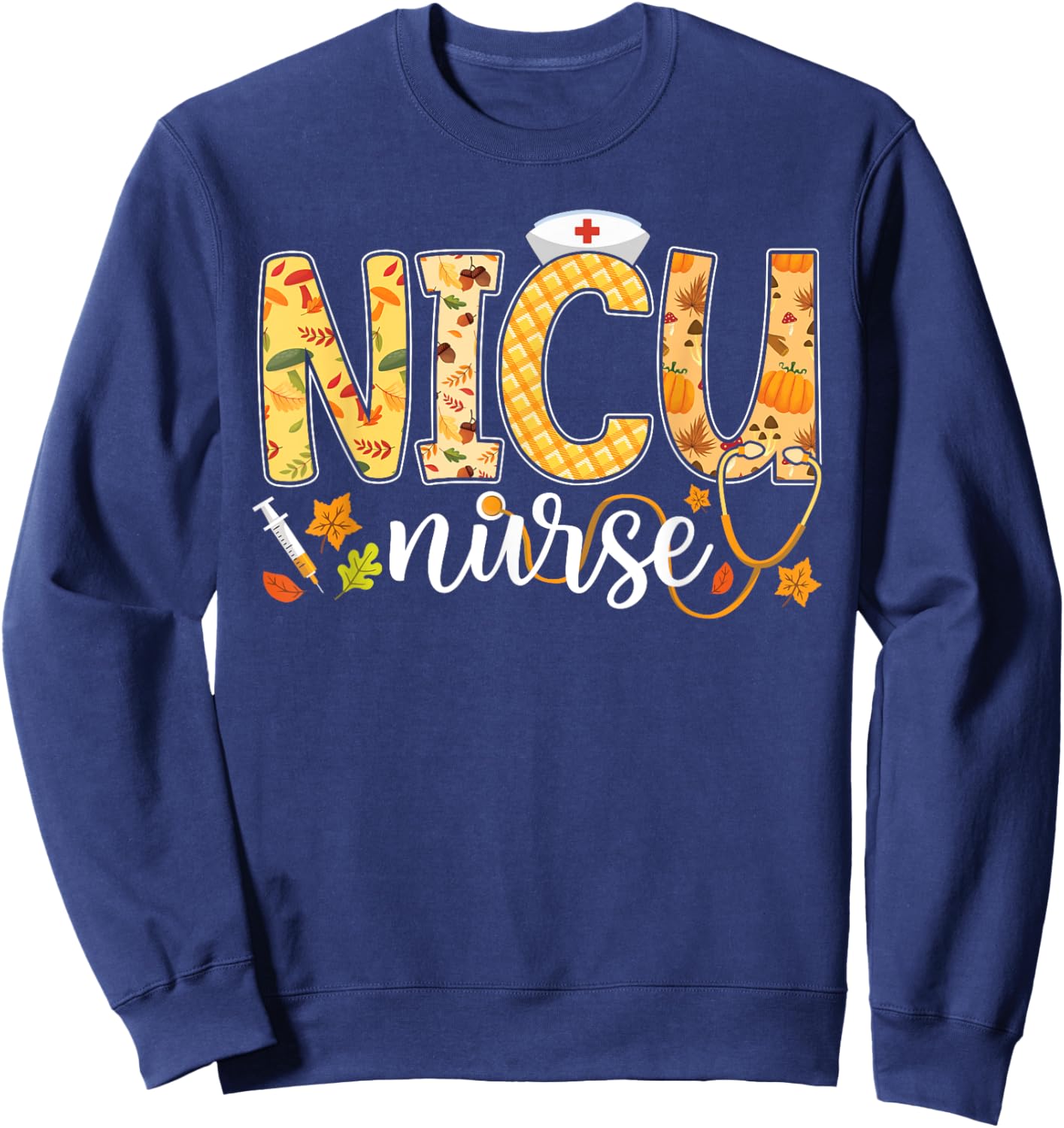 NICU Nurse Fall Yall Autumn Pumpkin Thanksgiving Stethoscope Sweatshirt - Sweatshirt | Navy
