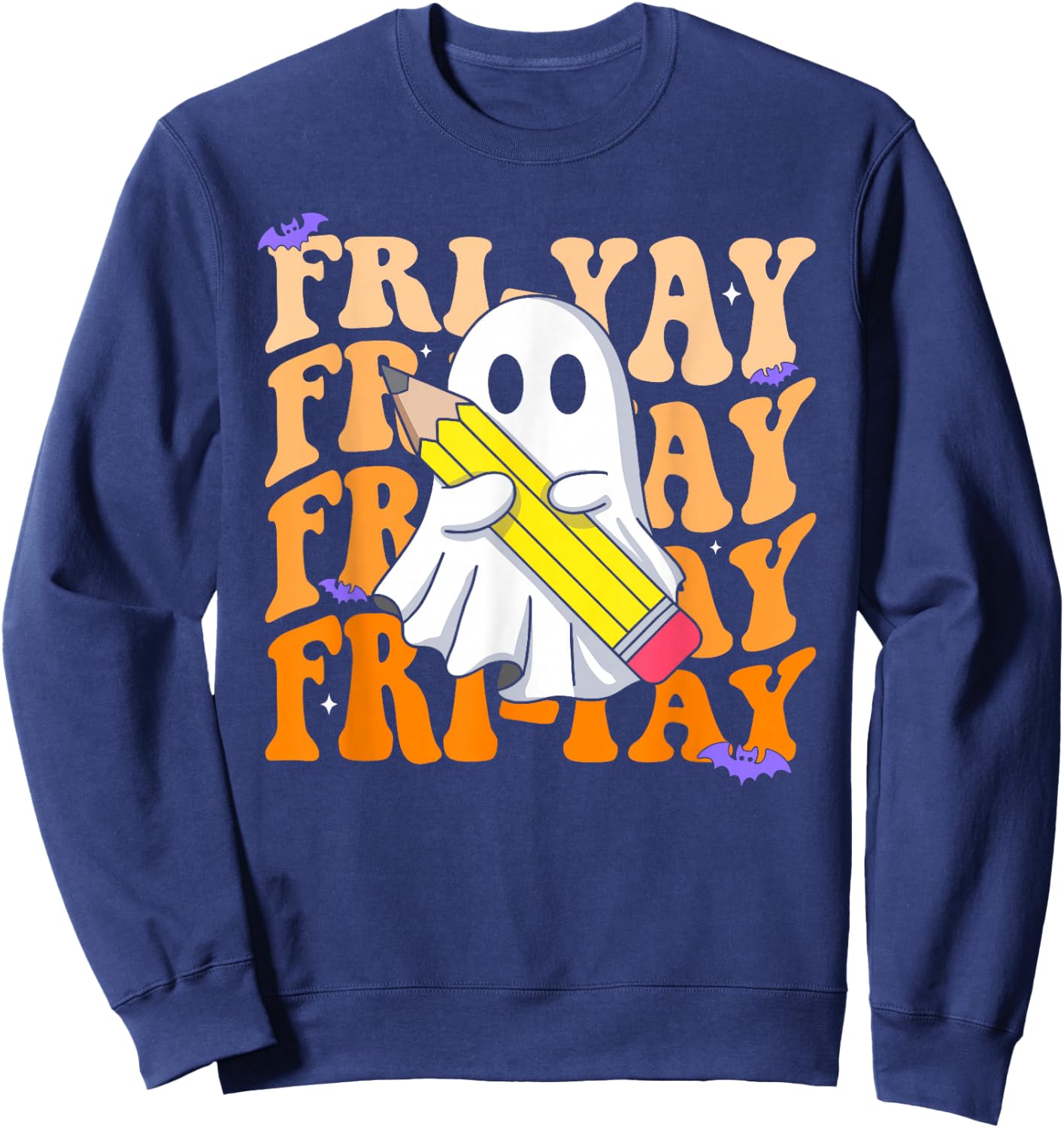 Happy Fri-Yay Friday Lovers Groovy Teacher Life Halloween Sweatshirt - Sweatshirt | Navy
