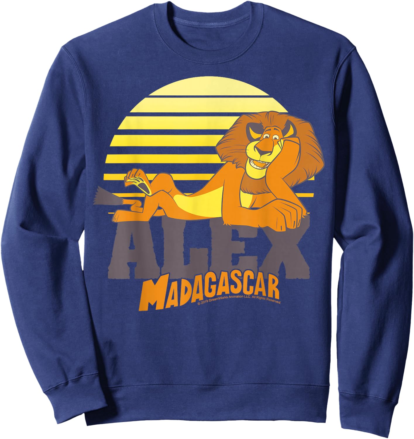 Madagascar Alex The Lion Striped Sunset Poster Sweatshirt - Sweatshirt | Navy