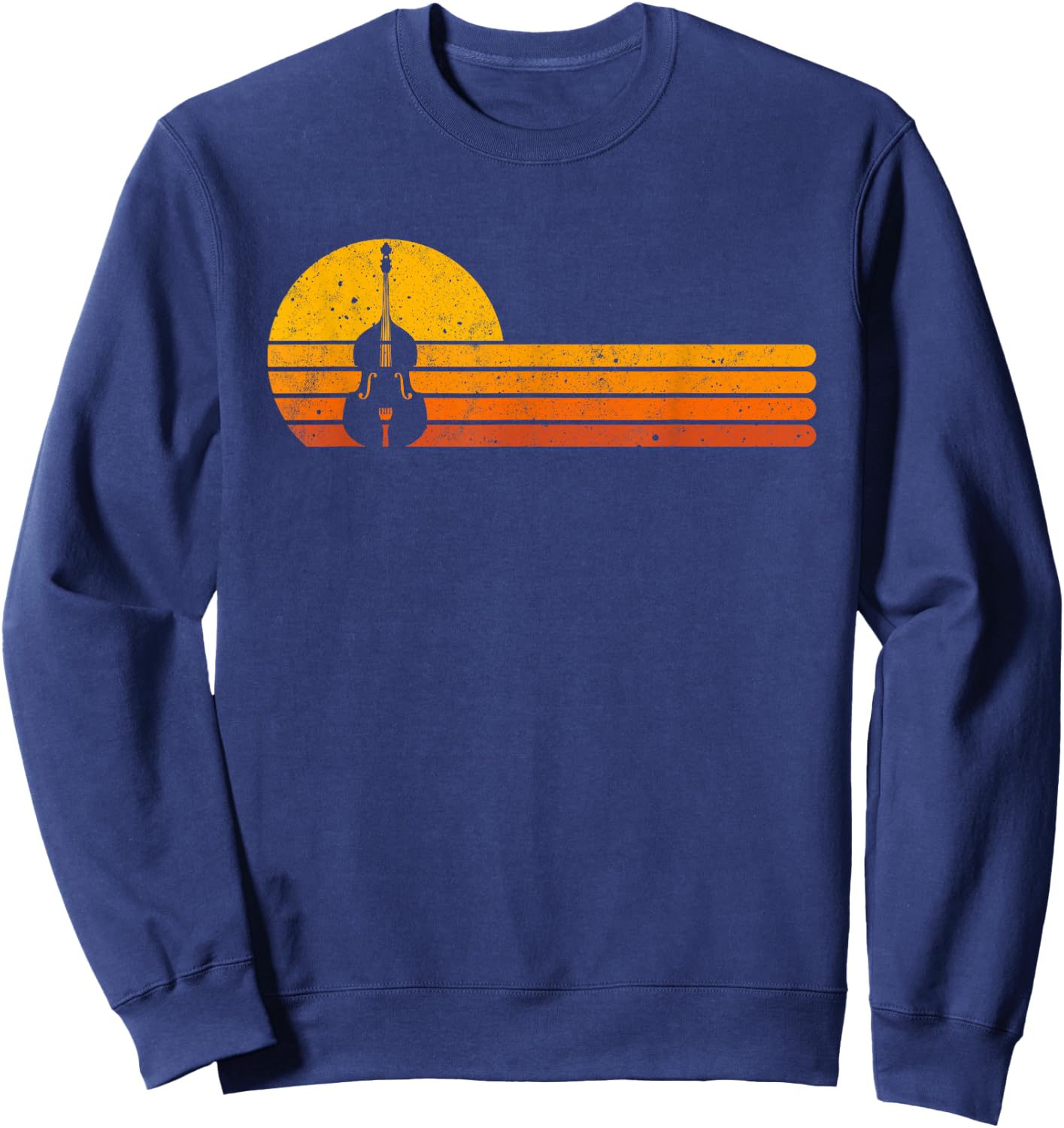 Funny Musician For Upright Bass Players Retro Double Bass Jazz Instruments Music - Black, -Adults, Short Sleeve, , Medium, , Classic Fit Sweatshirt - Sweatshirt | Navy