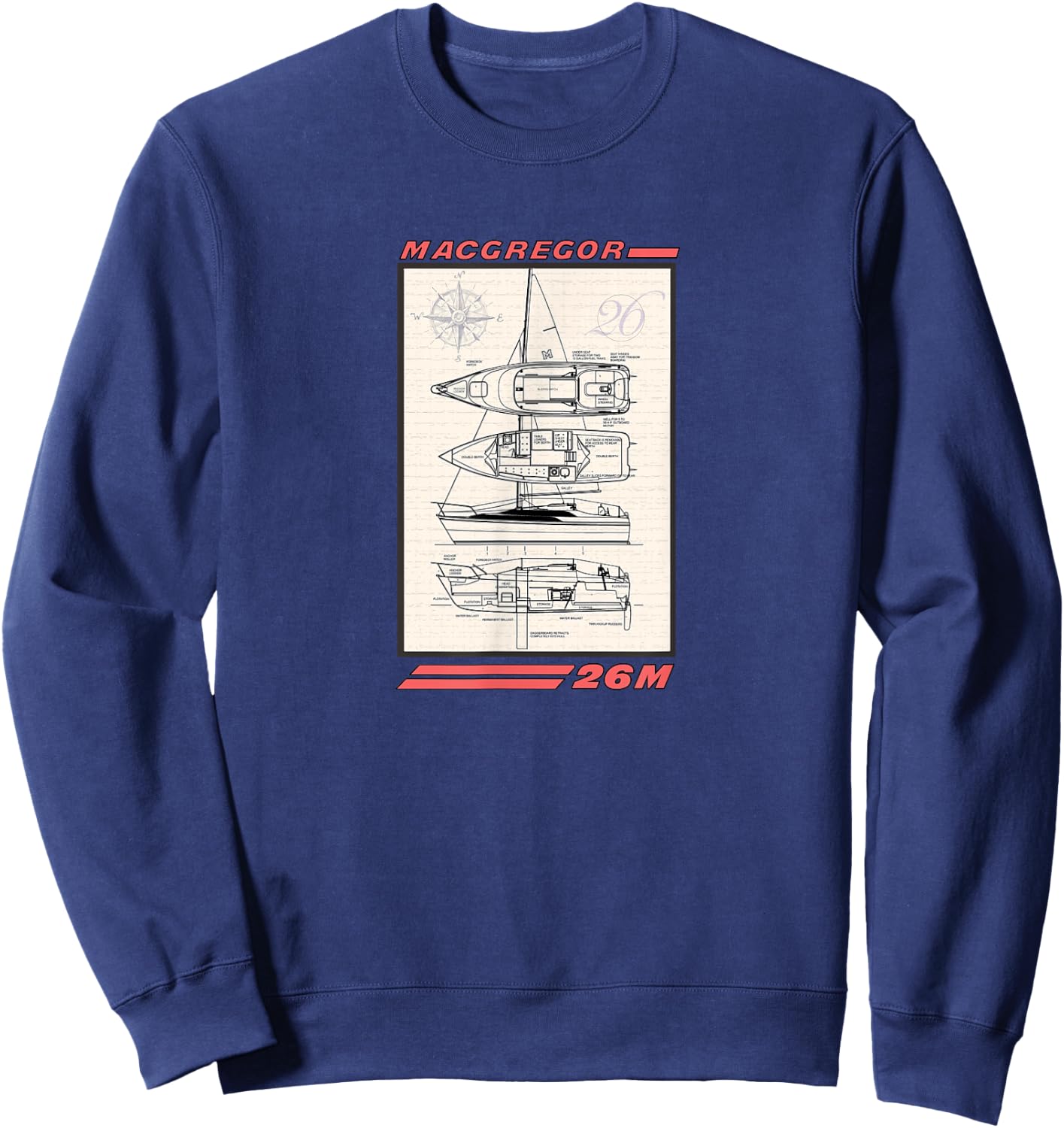 MacGregor 26M Sailboat Line Drawing Sweatshirt - Sweatshirt | Navy