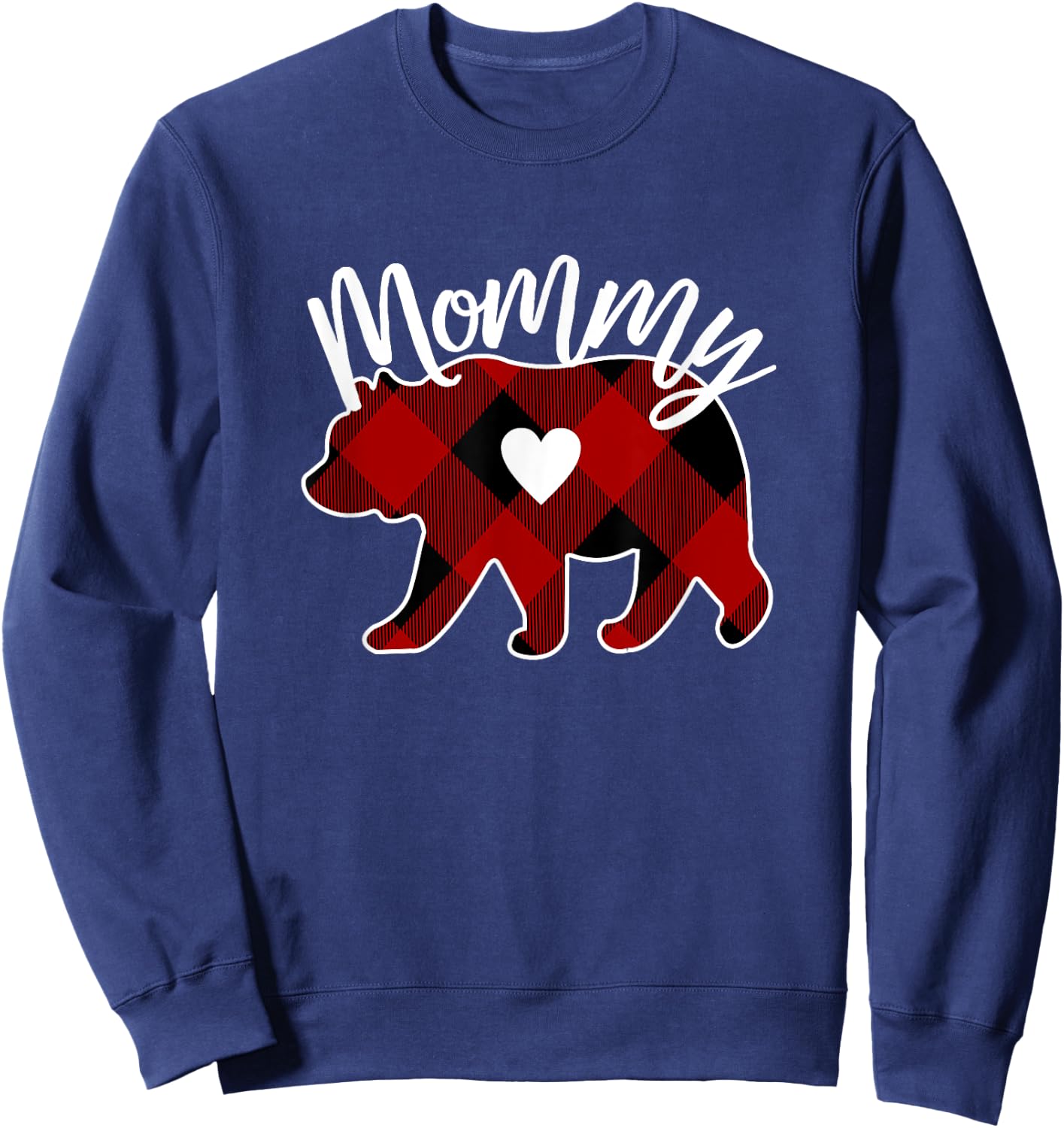 Mommy Bear Christmas Buffalo Plaid Red White & Black Gift Sweatshirt - Sweatshirt | Navy