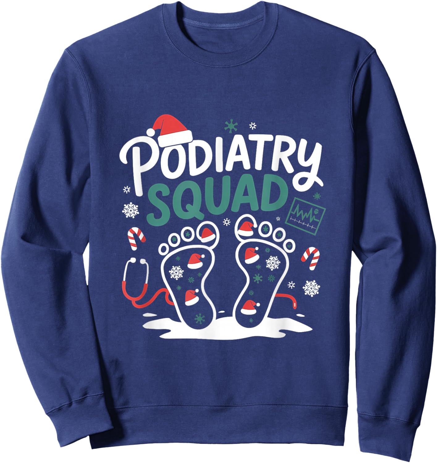 Christmas Podiatry Squad Footprint Funny Podiatrist Sweatshirt - Sweatshirt | Navy