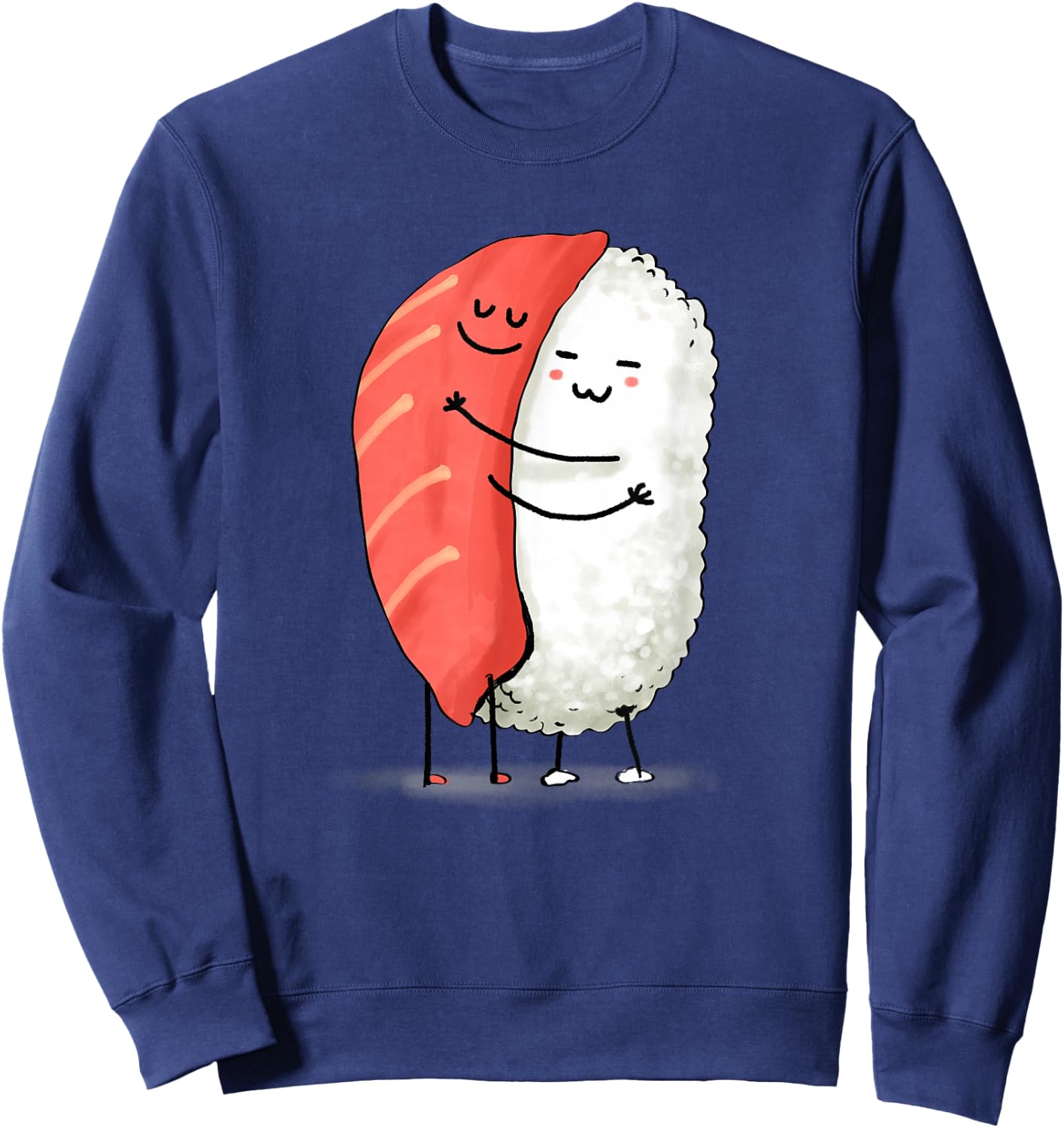Wowsome! -Adults Sushi Lover - Black - Small - Short Sleeve - Japanese Anime Sushi Hug Design Sweatshirt - Sweatshirt | Navy
