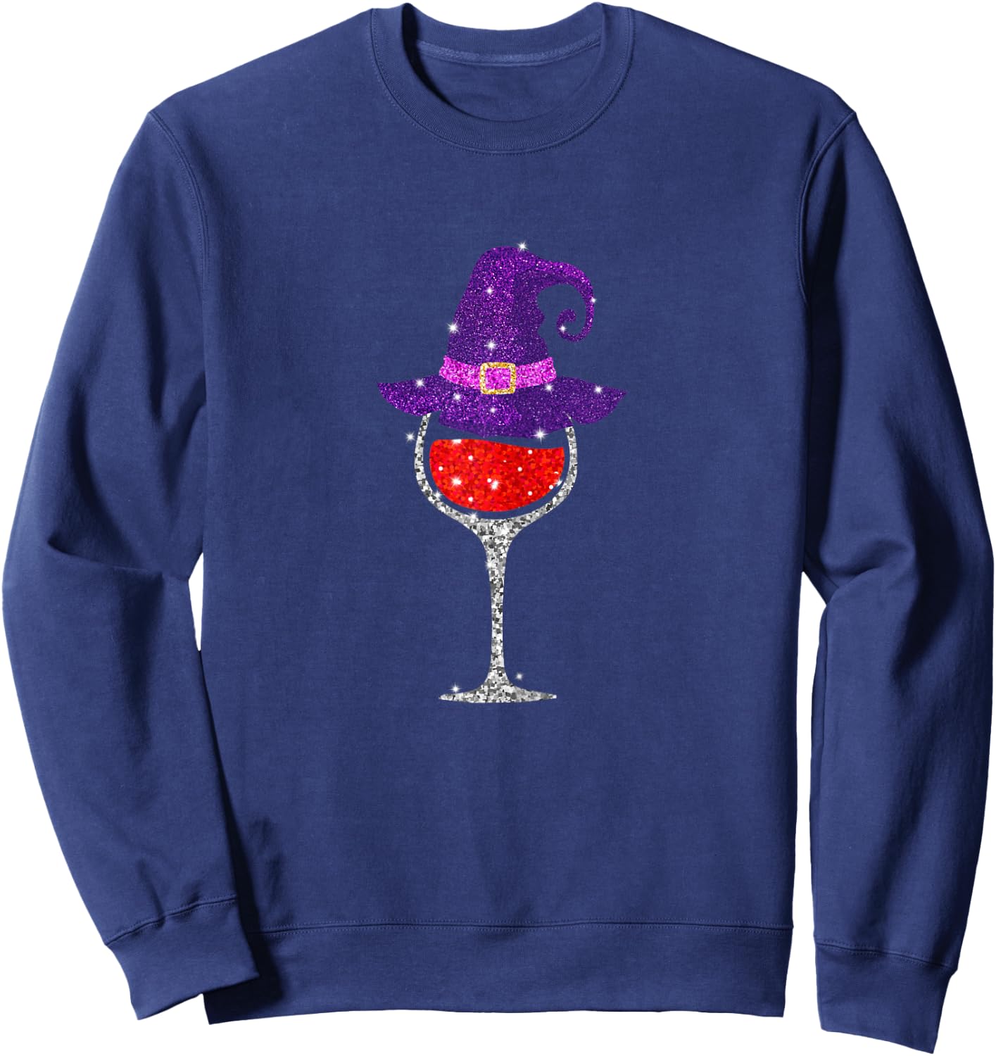 Wine Glass Witch Hat Cute Wine Lover Halloween Sweatshirt - Sweatshirt | Navy