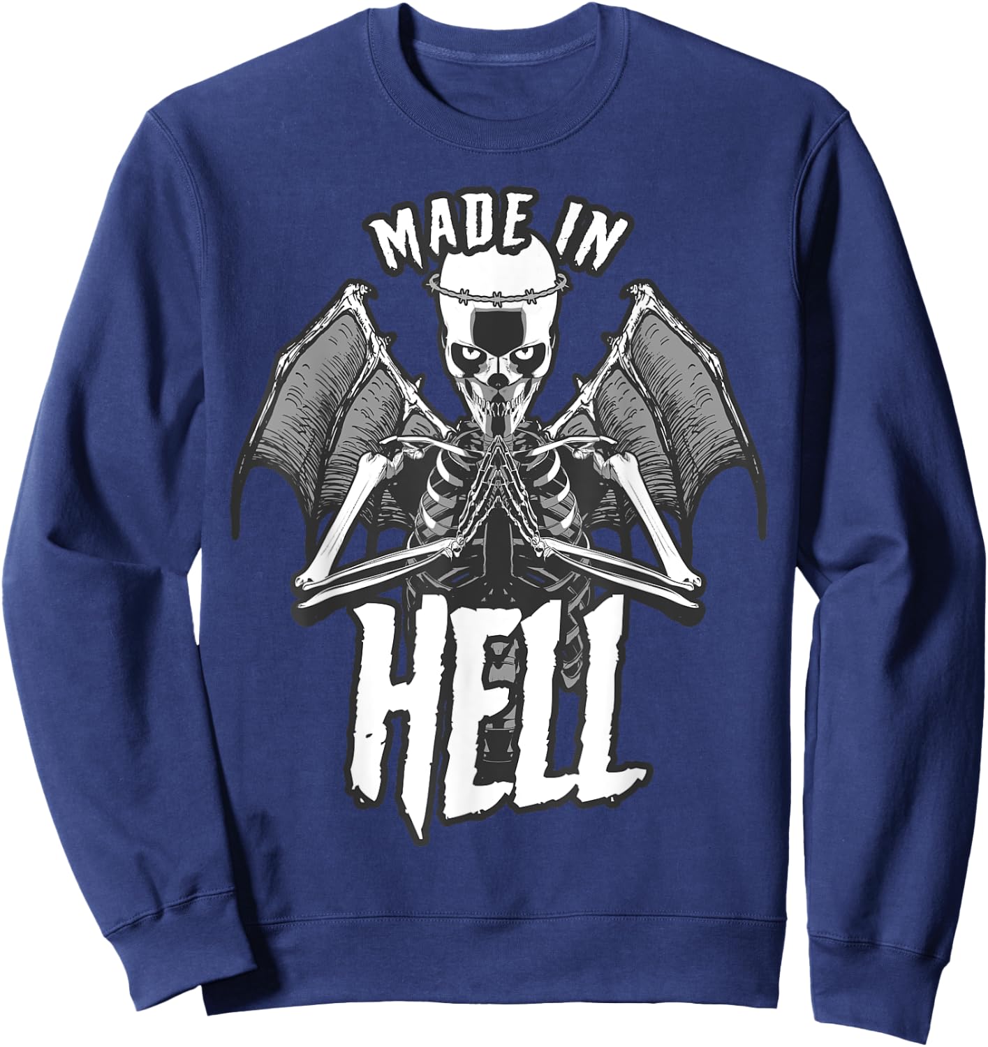 Made In Hell Angel Of Death With Wings Goth Skull Sweatshirt - Sweatshirt | Navy