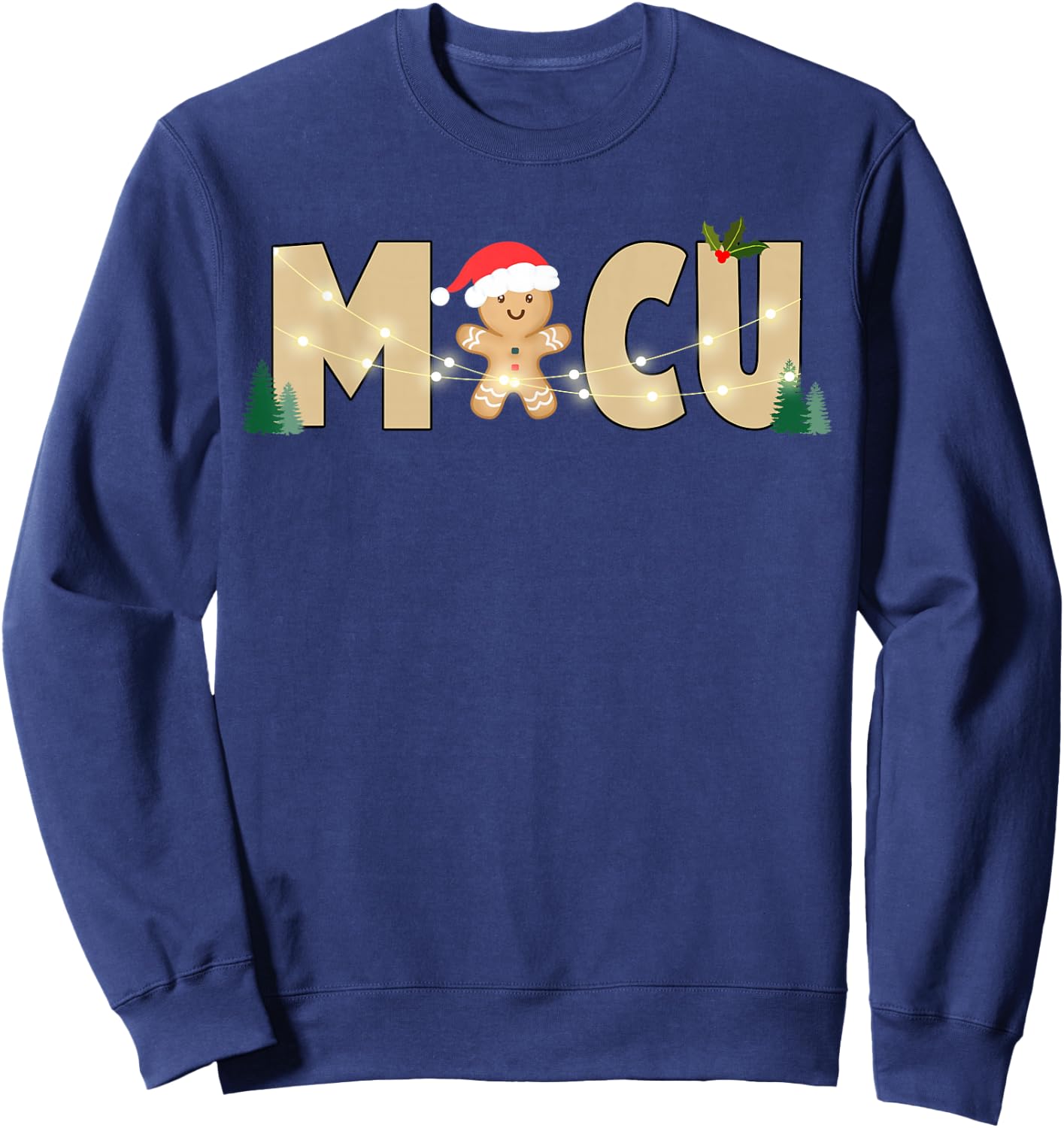 Retro MICU Medical Intensive Care Unit Gingerbread Christmas Sweatshirt - Sweatshirt | Navy