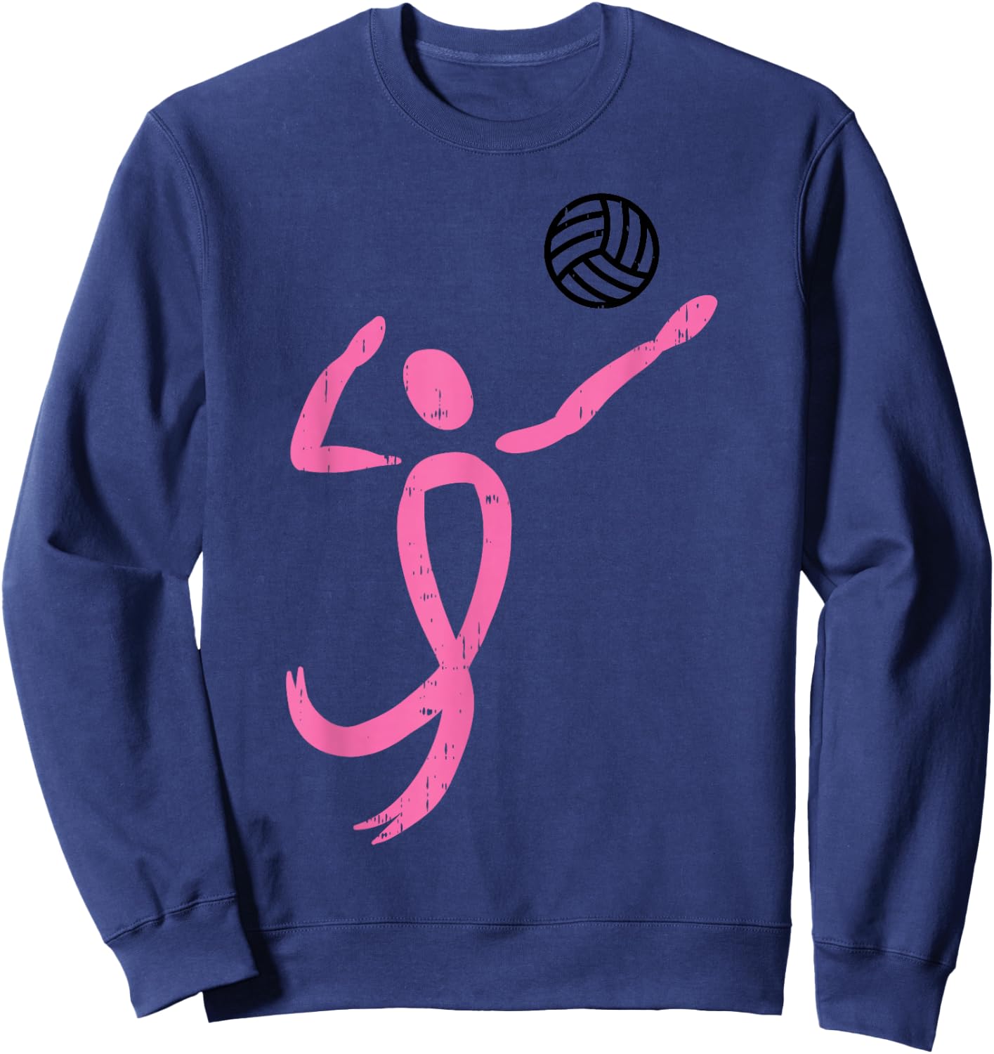 Volleyball Player Pink Ribbon Breast Cancer Awareness Gift Sweatshirt - Sweatshirt | Navy