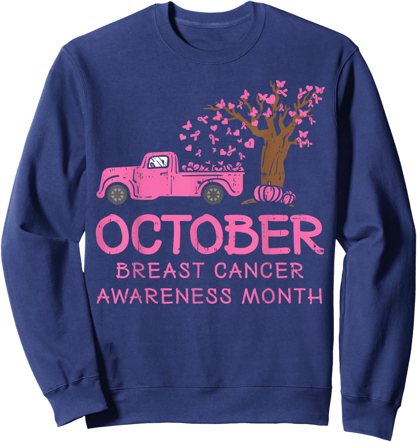 October Pink Car RIbbon Breast Cancer Awareness Month Gift Sweatshirt - Sweatshirt | Navy