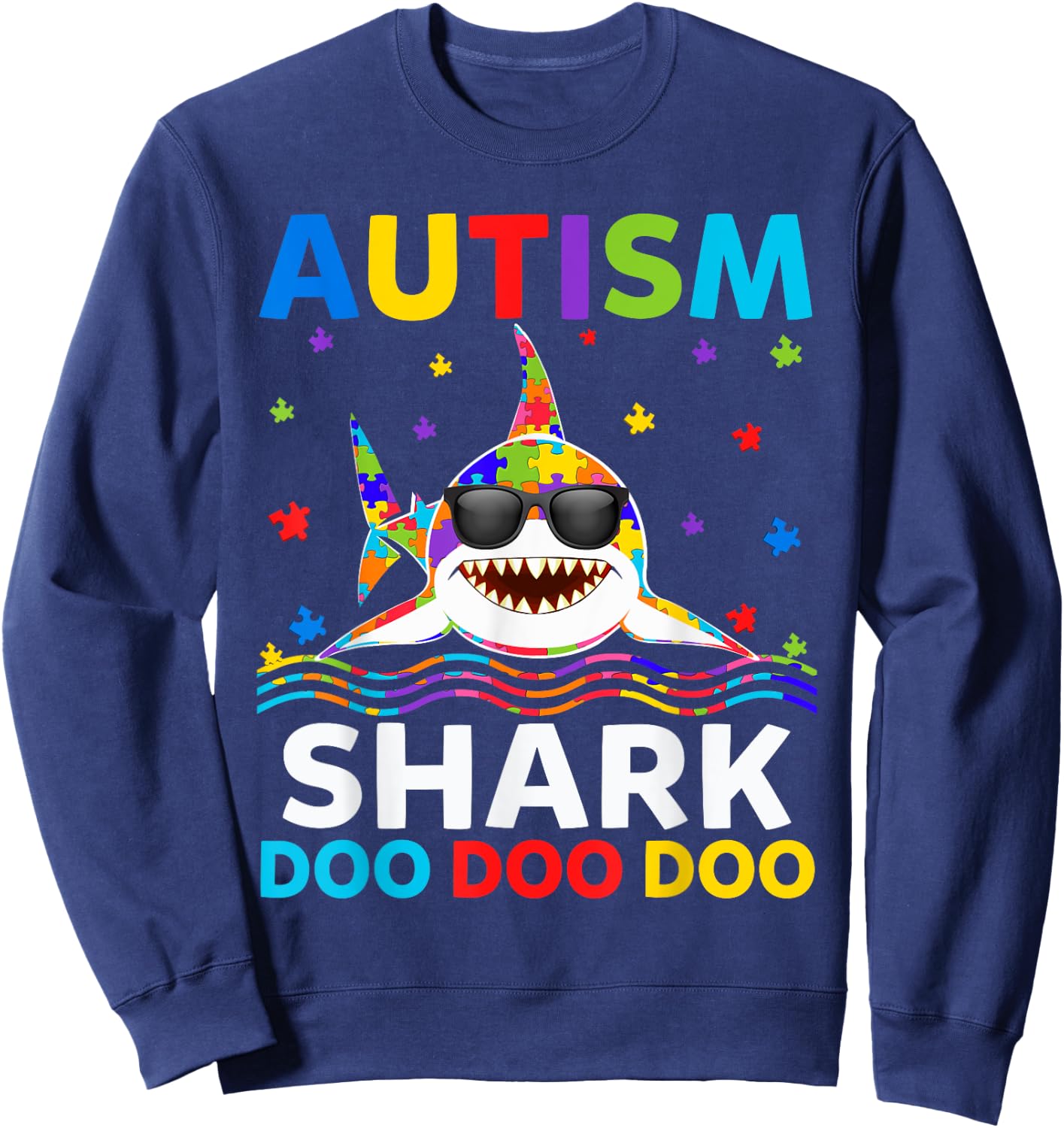 Funny Autism Shark Puzzle Awareness Day Cute For Boys Girls Sweatshirt - Sweatshirt | Navy