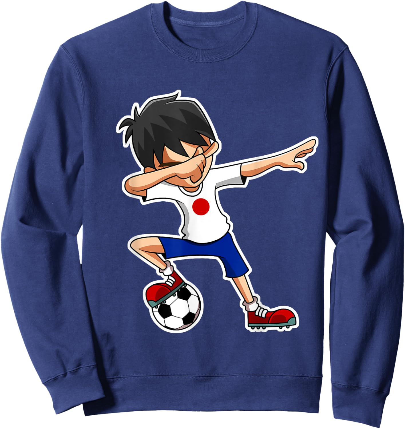 Dabbing Soccer Boy Japan Shirt, Japanese Flag Jersey Sweatshirt - Sweatshirt | Navy