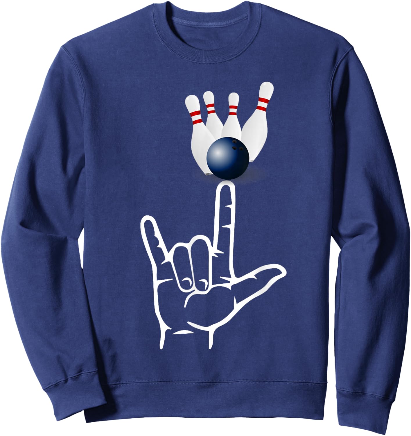 ASL Sign Language Bowling Sport I Love You Hand Heart Sweatshirt - Sweatshirt | Navy