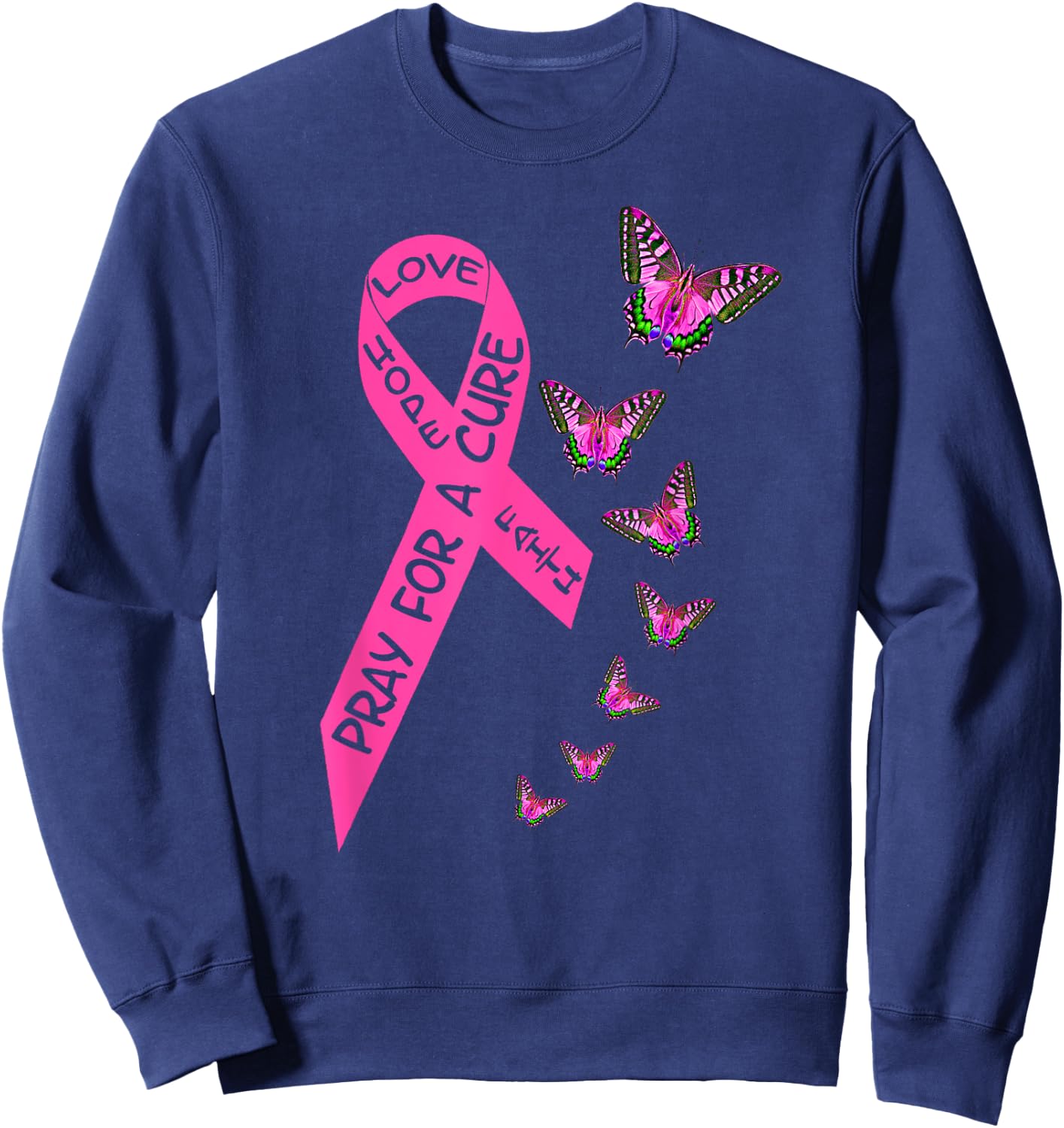 Breast Cancer Awareness Month Women Religious Butterflies Sweatshirt - Sweatshirt | Navy
