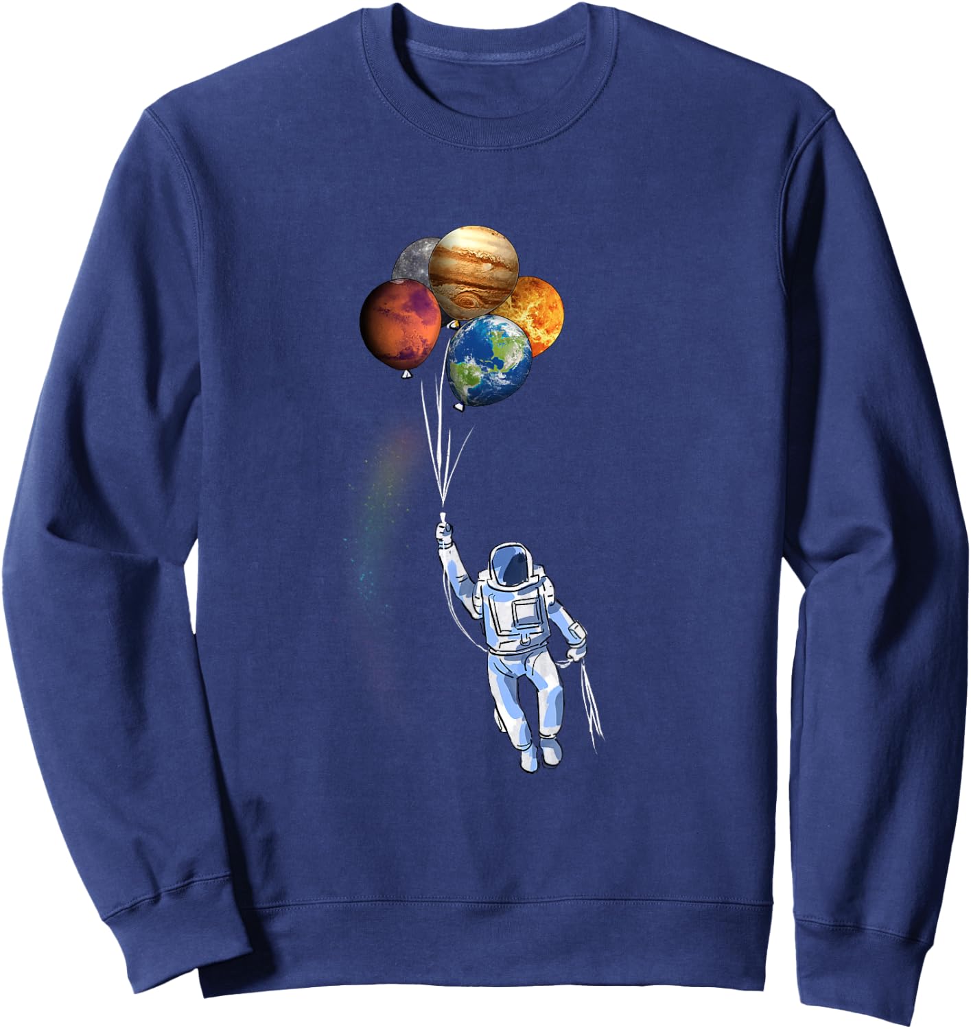Astronaut Funny Space Shirt Spaceman Holding Planet Balloon Sweatshirt - Sweatshirt | Navy