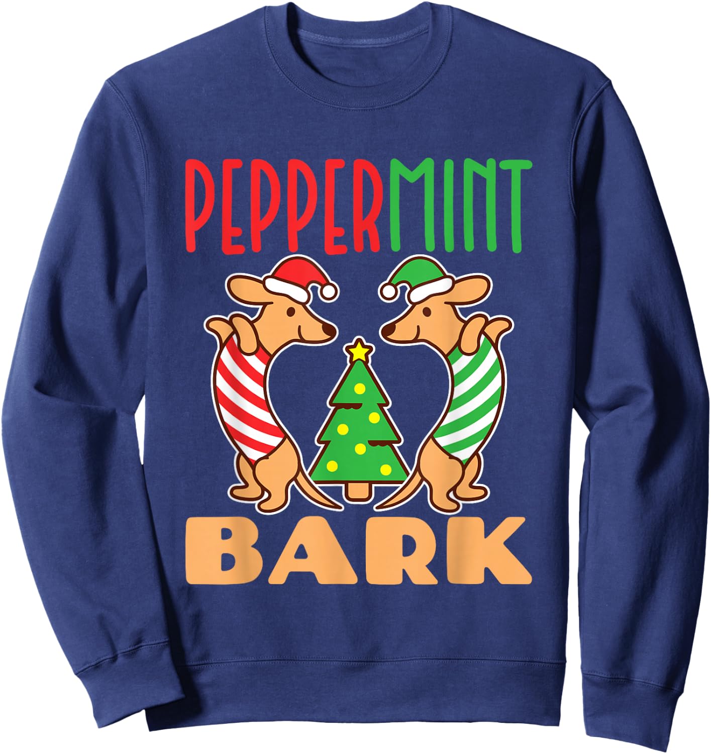 Peppermint Bark Christmas Doxie Dachshund Dog Pun Xmas Sweatshirt - Sweatshirt | Navy