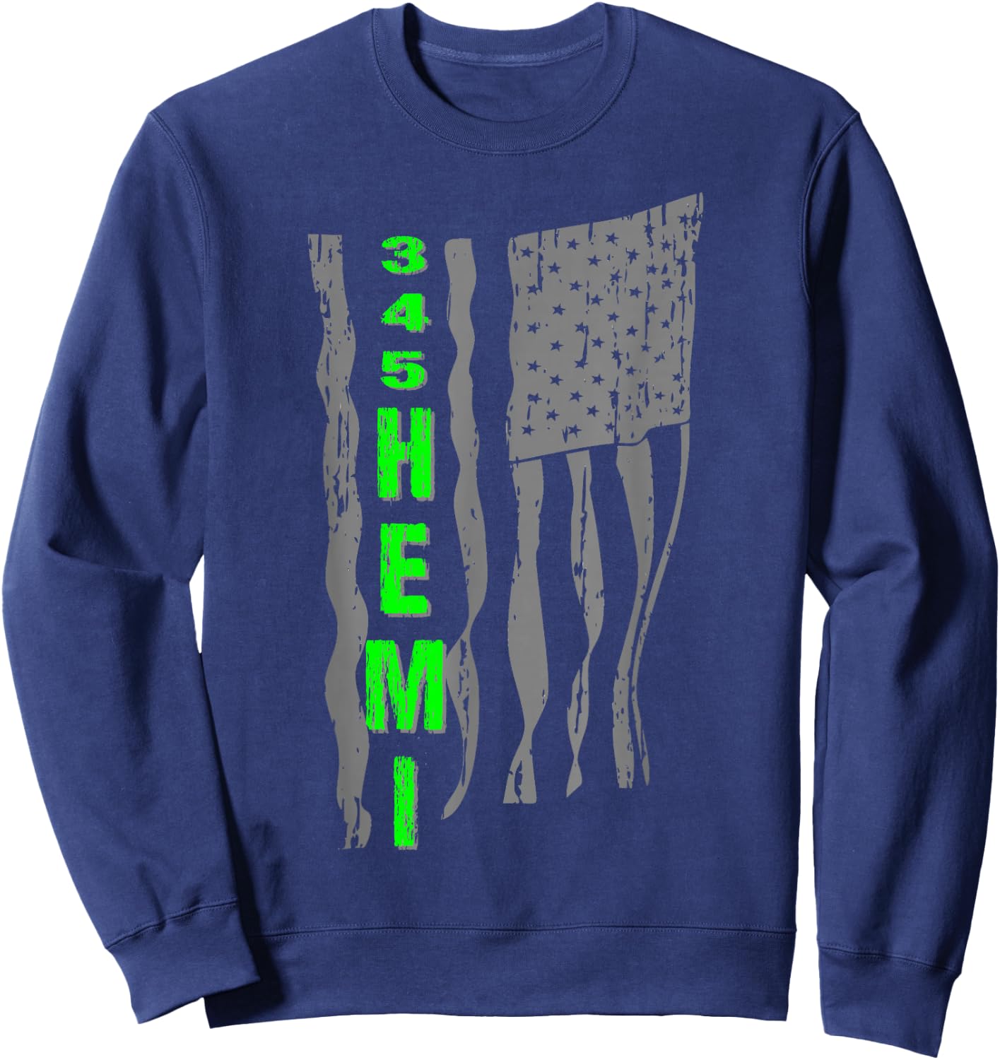 345 Hemi Patriotic Gray Flag Design Sweatshirt - Sweatshirt | Navy