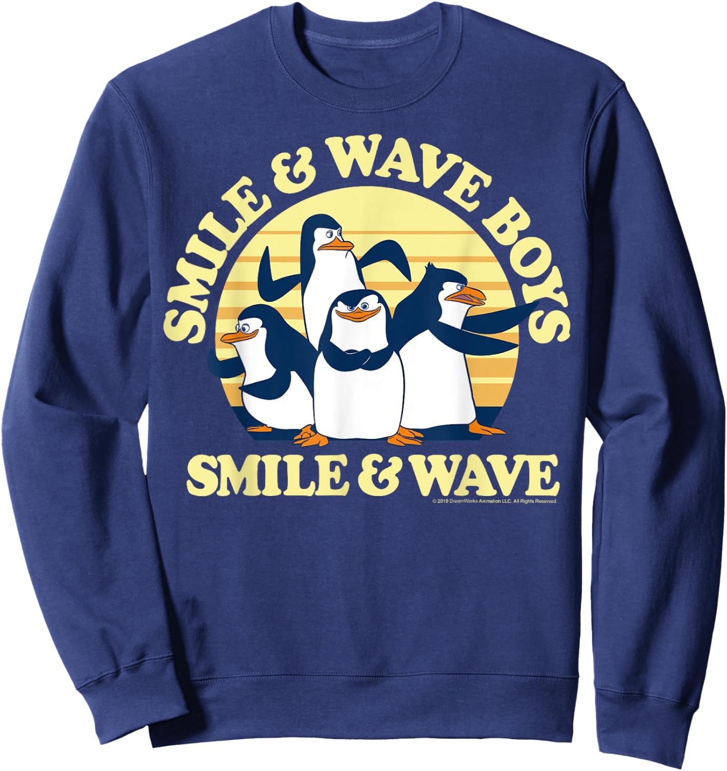 Madagascar Penguins Smile And Wave Sunset Text Poster Sweatshirt - Sweatshirt | Navy