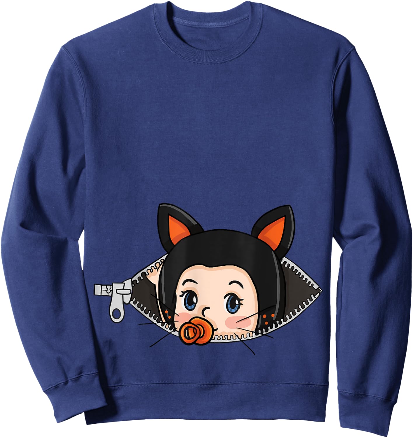 Halloween Pregnancy Shirt - Black Cat Ears Baby T shirt Men Women Sweatshirt - Sweatshirt | Navy