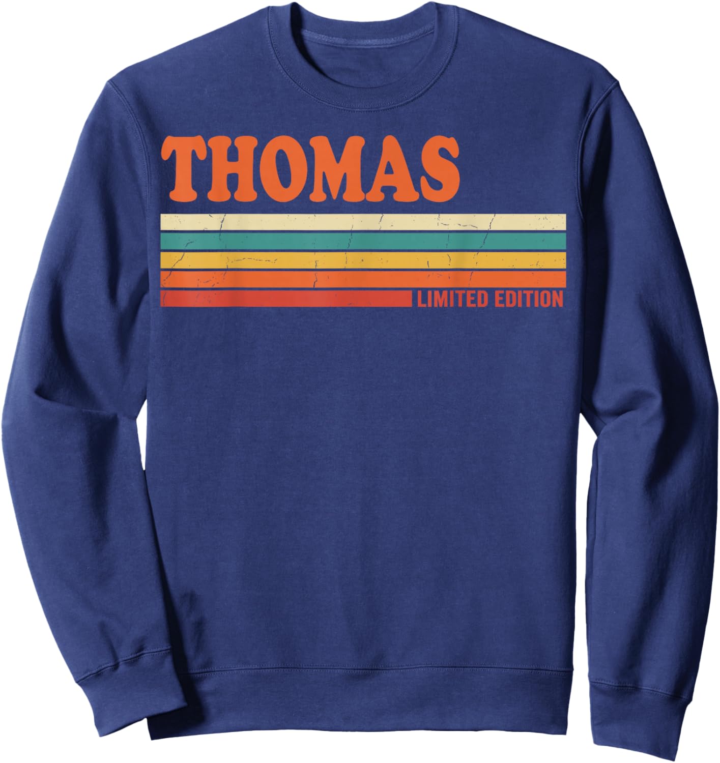 Thomas Retro Personalized First Name Vintage Stripes Sweatshirt - Sweatshirt | Navy