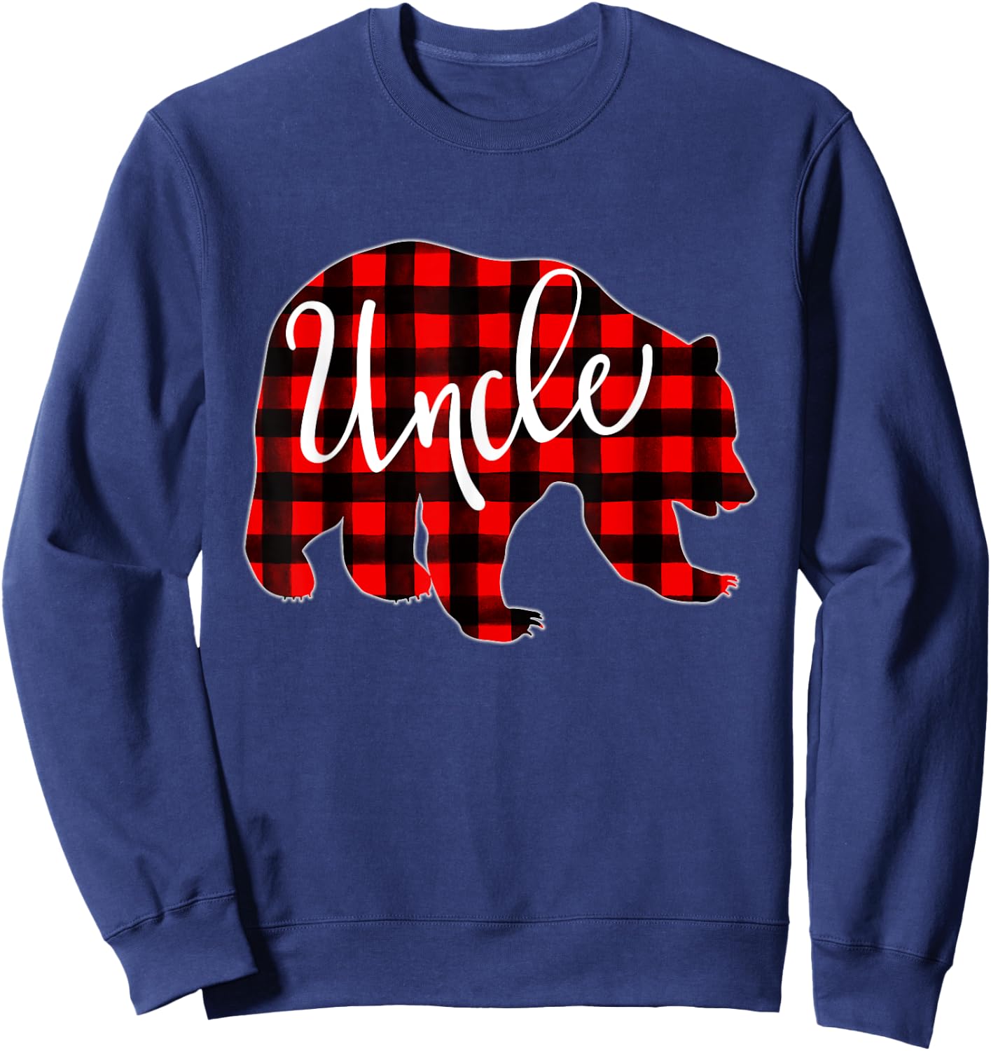 Red Plaid Uncle Bear Matching Family Christmas Eve Buffalo Sweatshirt - Sweatshirt | Navy